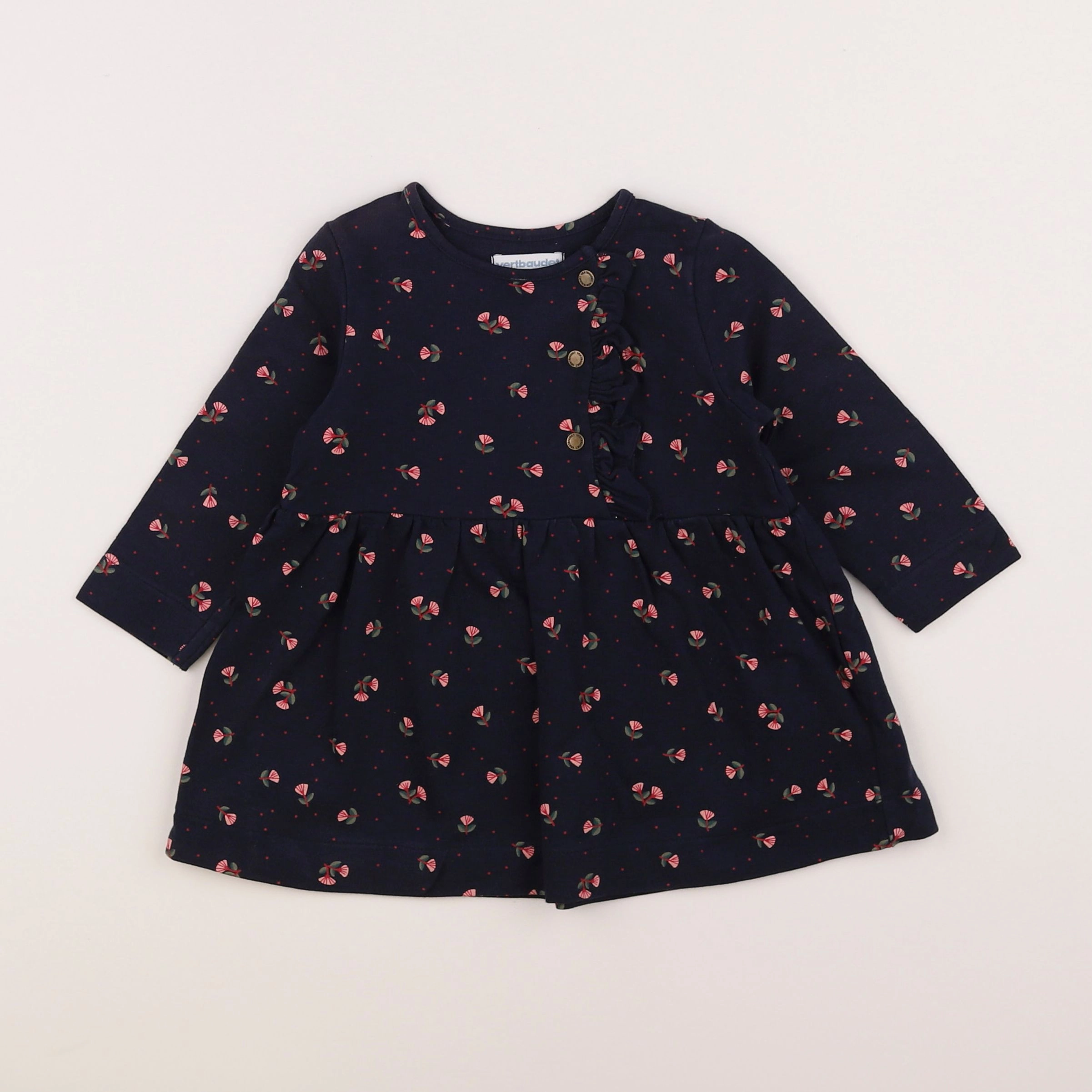 Vertbaudet - robe bleu, rose - 12 mois