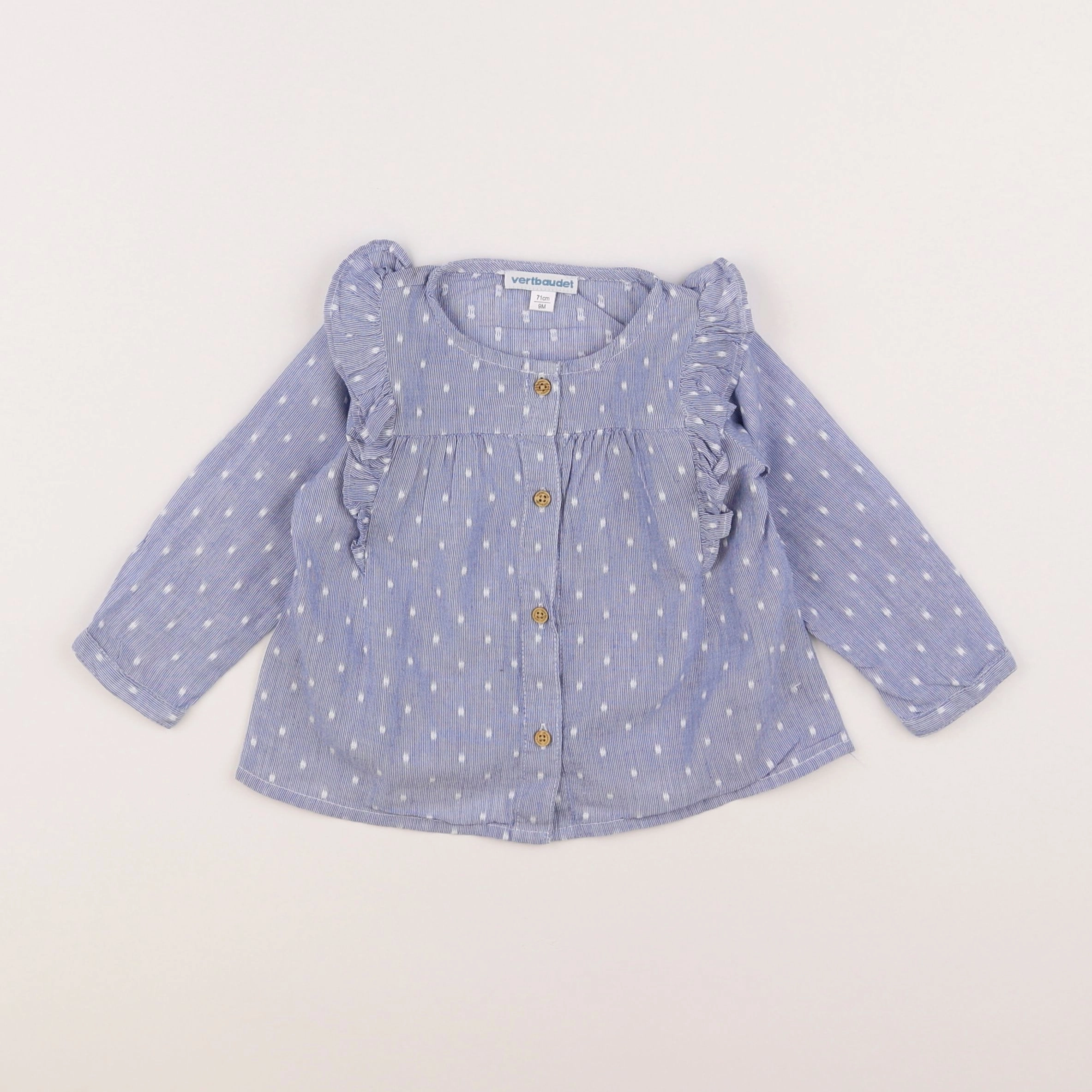 Vertbaudet - blouse bleu, blanc - 9 mois