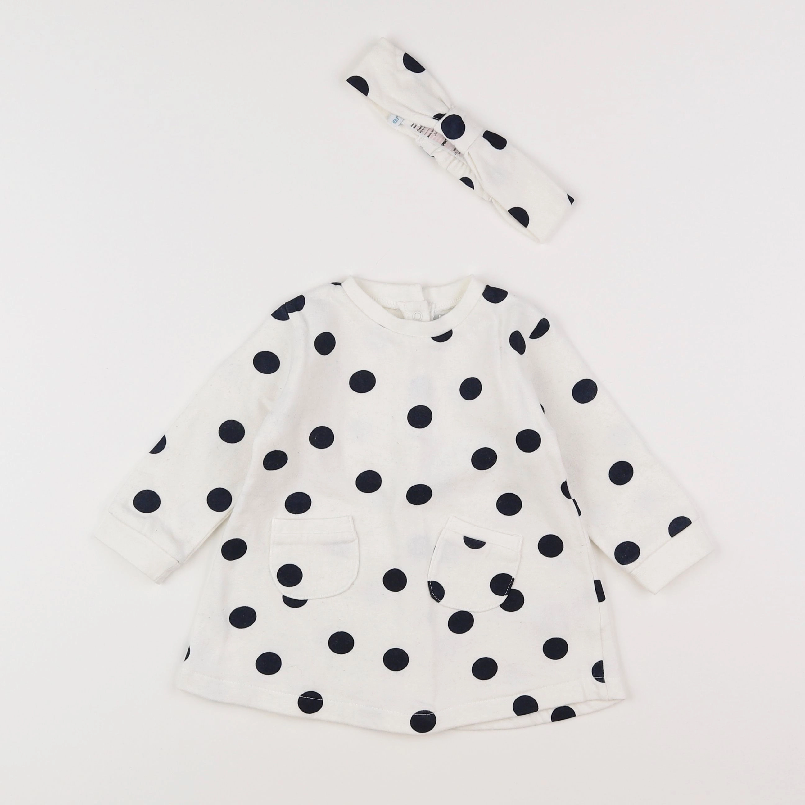 Vertbaudet - robe bleu, blanc - 9 mois