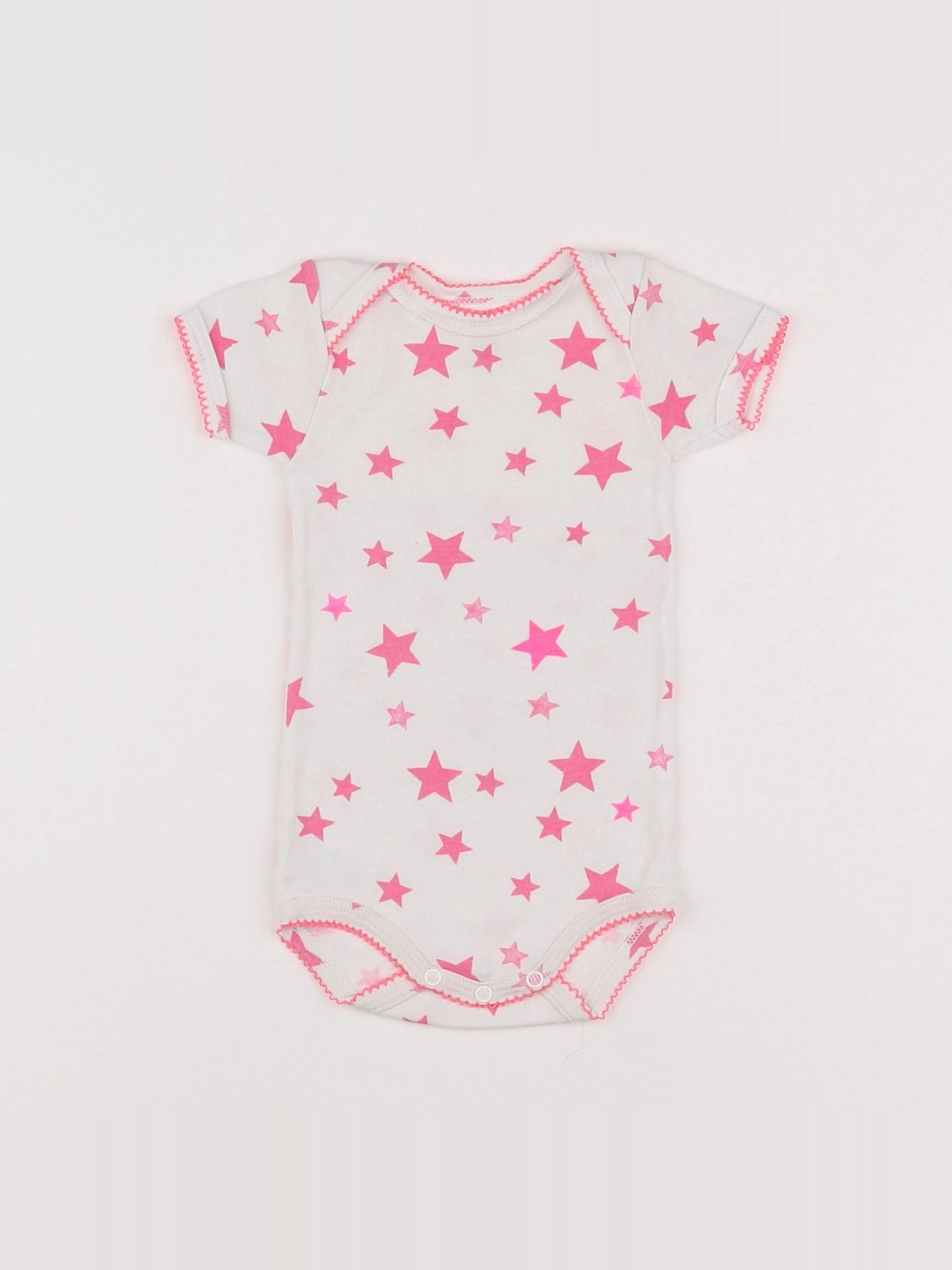 Petit Bateau - body blanc, rose - 3 mois