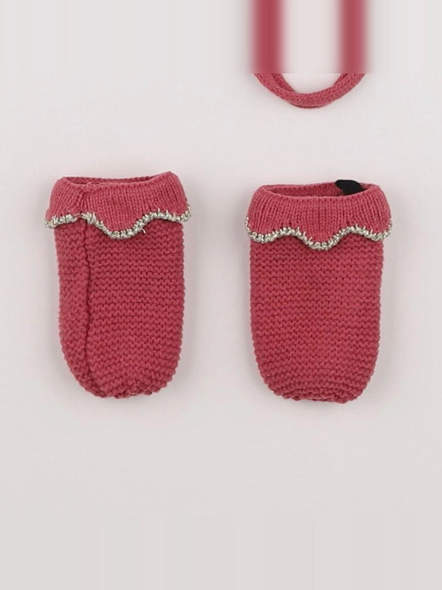 Vertbaudet - ensemble bonnet/moufles rose - 3/6 mois