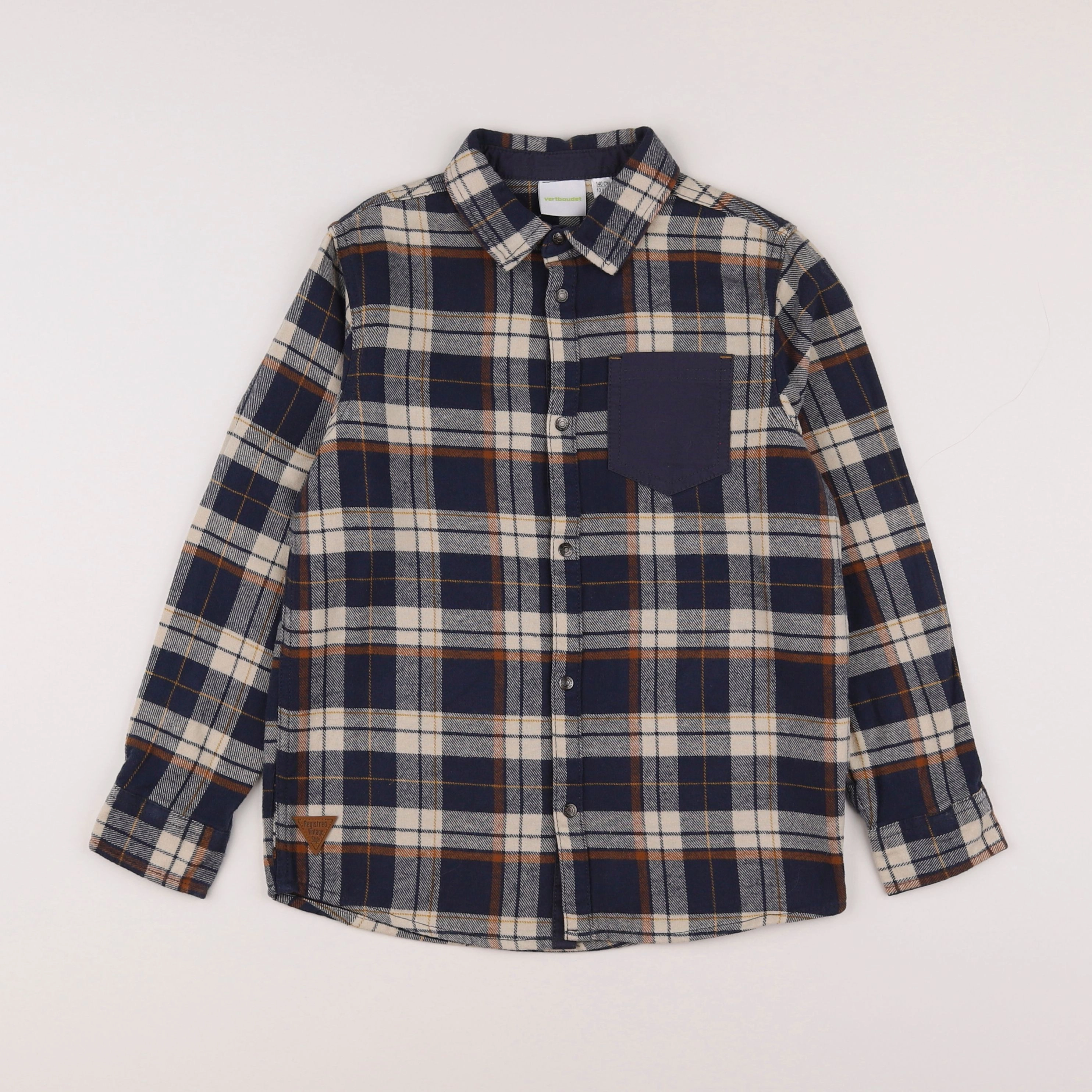 Vertbaudet - chemise beige, gris - 10 ans