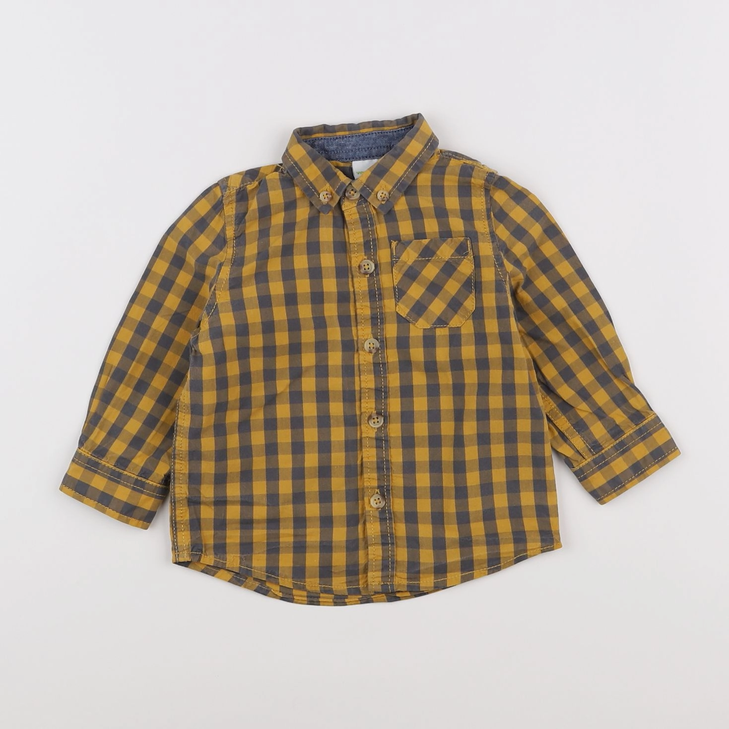 Vertbaudet - chemise gris, jaune - 2 ans