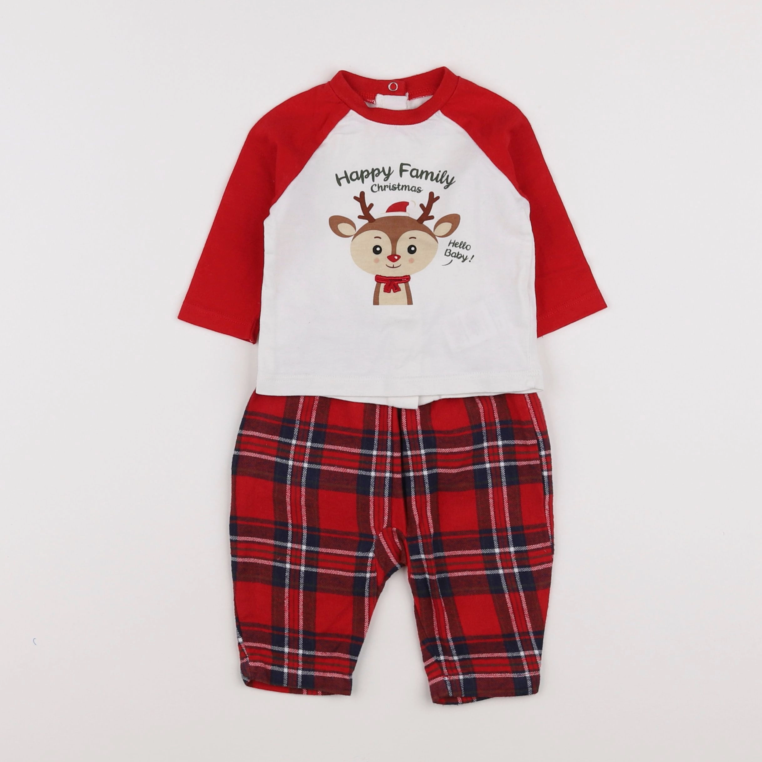 Vertbaudet - pyjama coton blanc, rouge - 3 mois