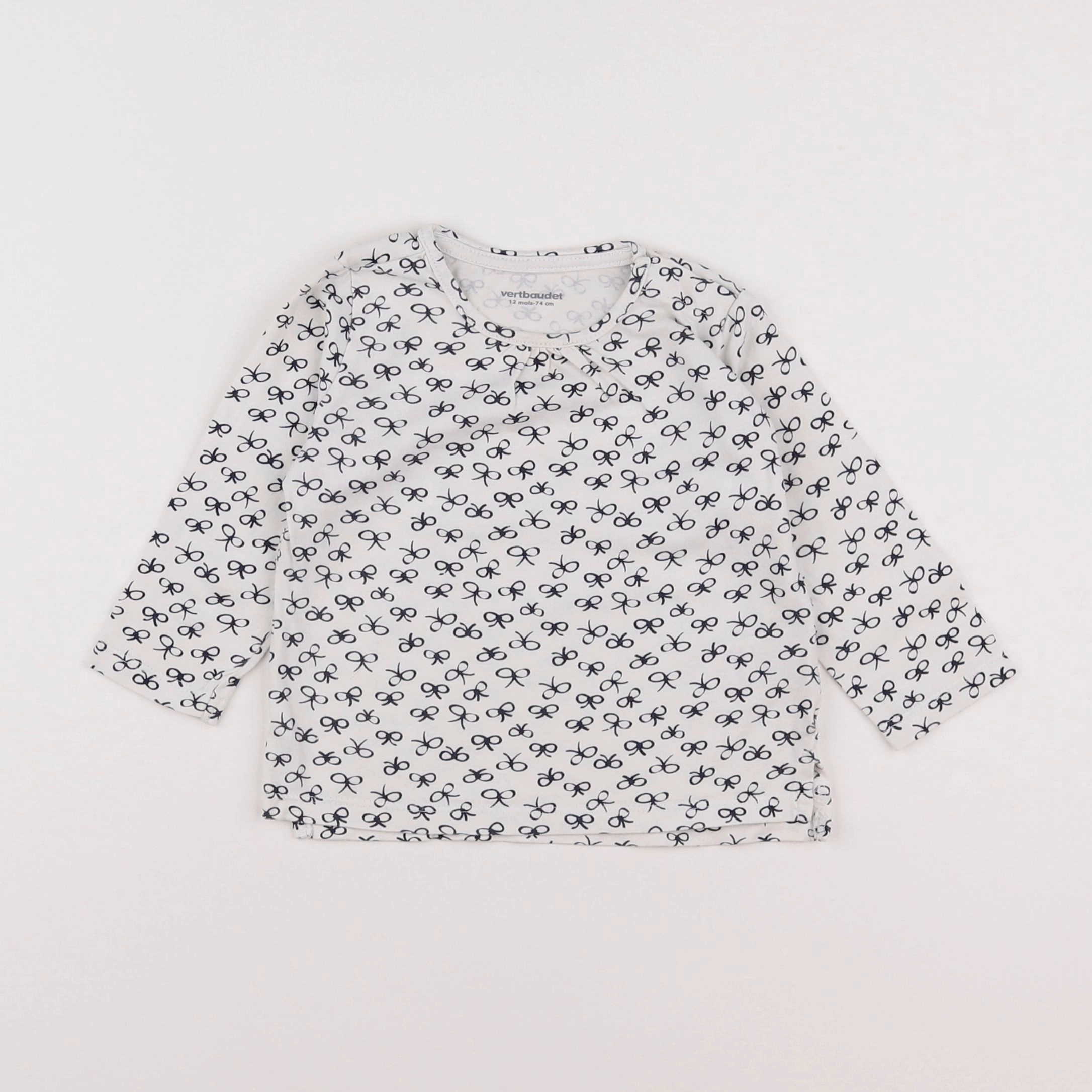 Vertbaudet - tee-shirt blanc, bleu - 12 mois