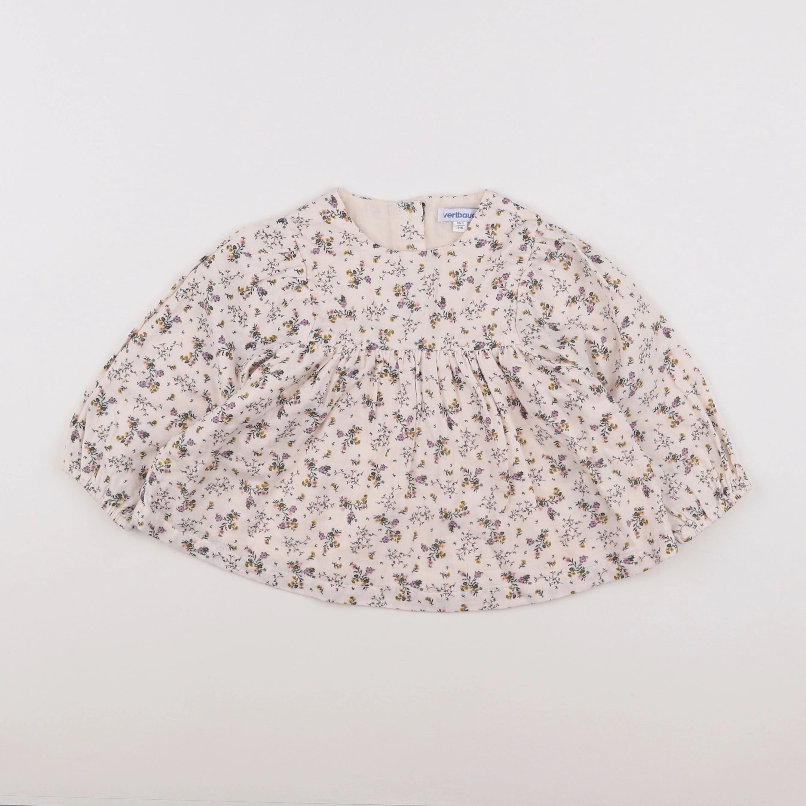 Vertbaudet - blouse beige, violet - 2 ans