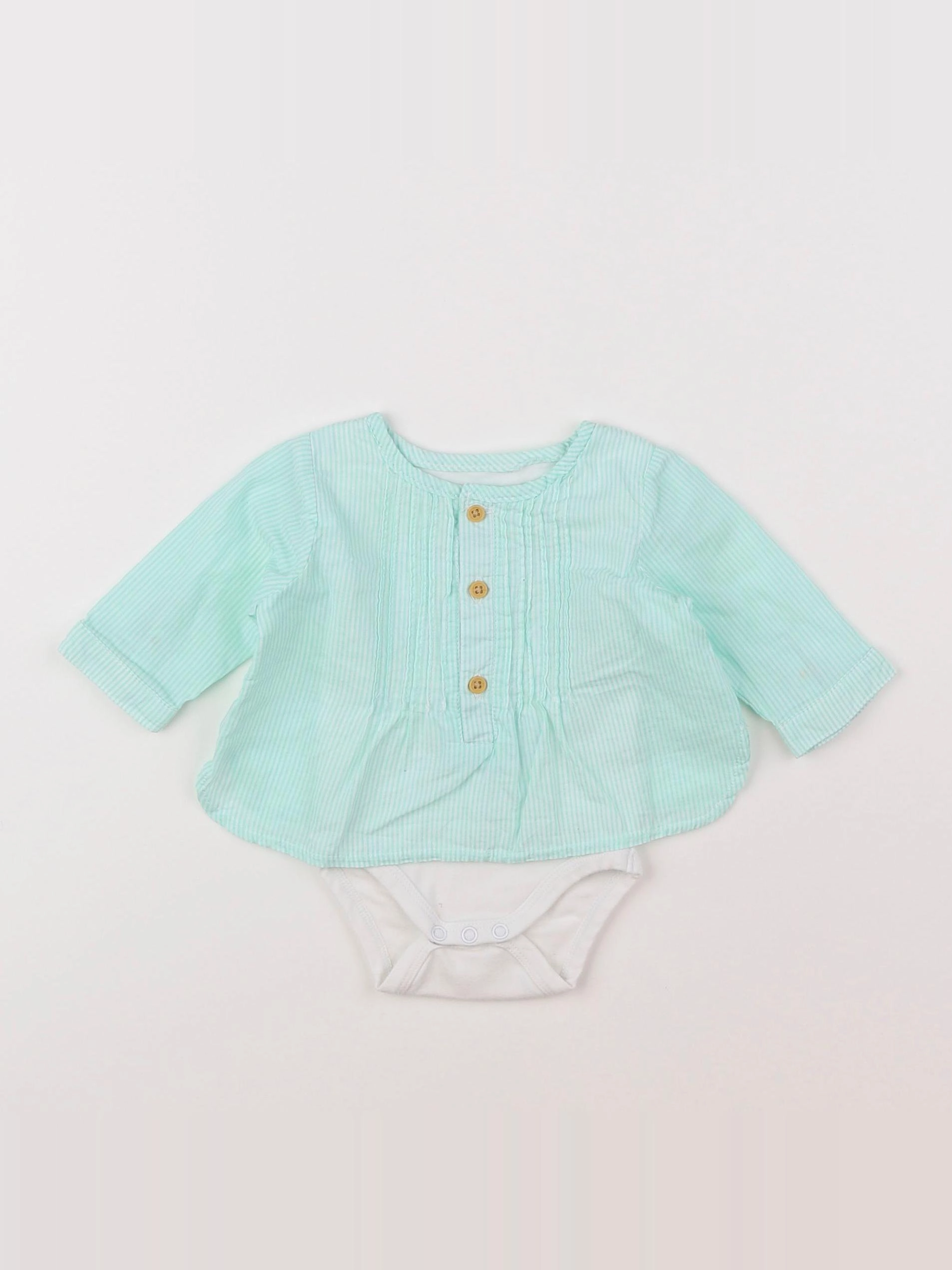 Vertbaudet - body blouse blanc, bleu - 1 mois