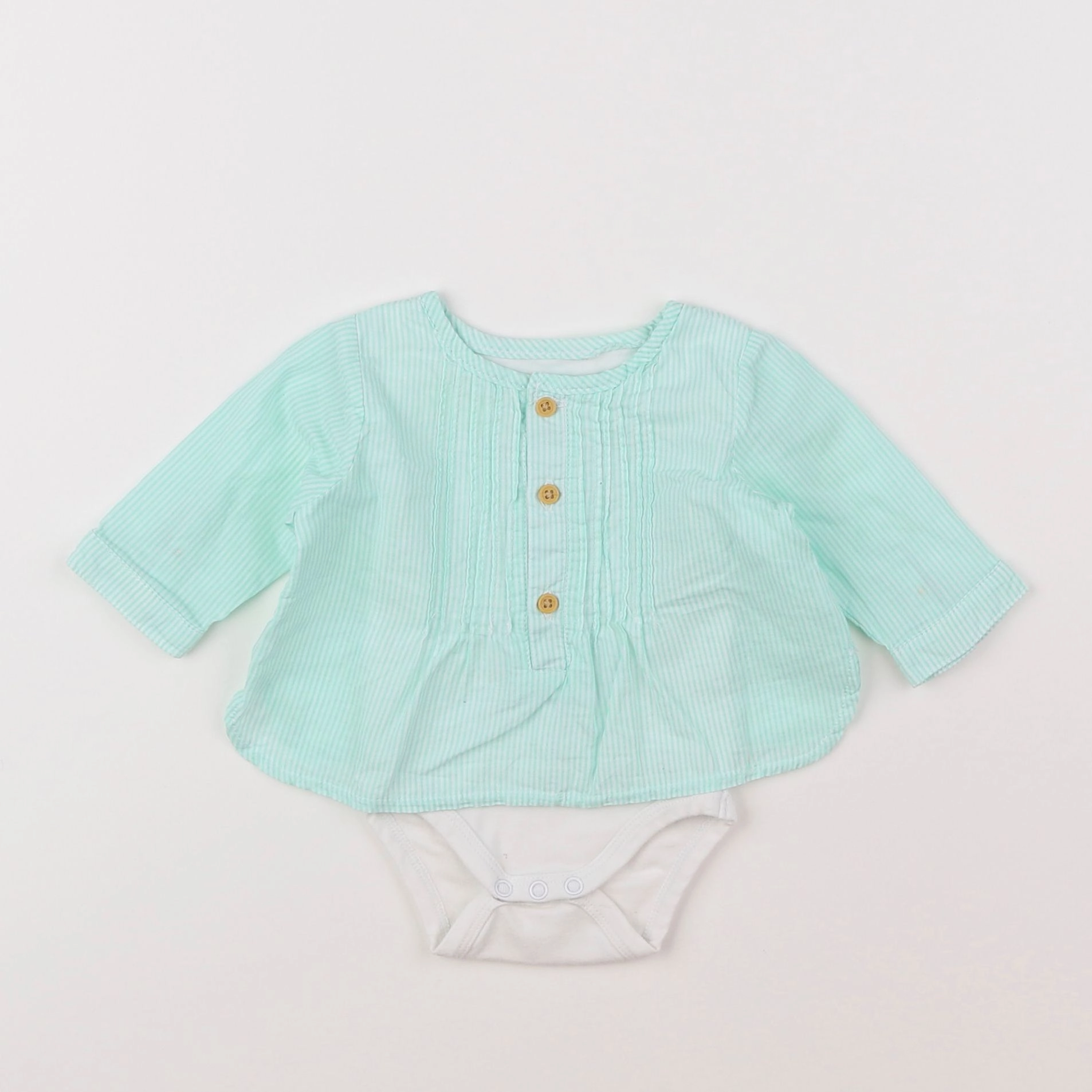 Vertbaudet - body blouse blanc, bleu - 1 mois