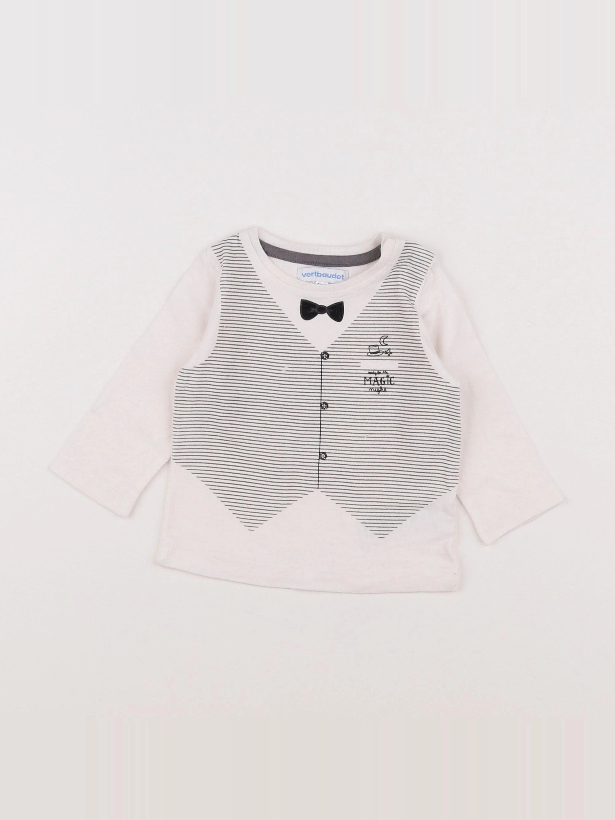 Vertbaudet - tee-shirt blanc, gris - 6 mois