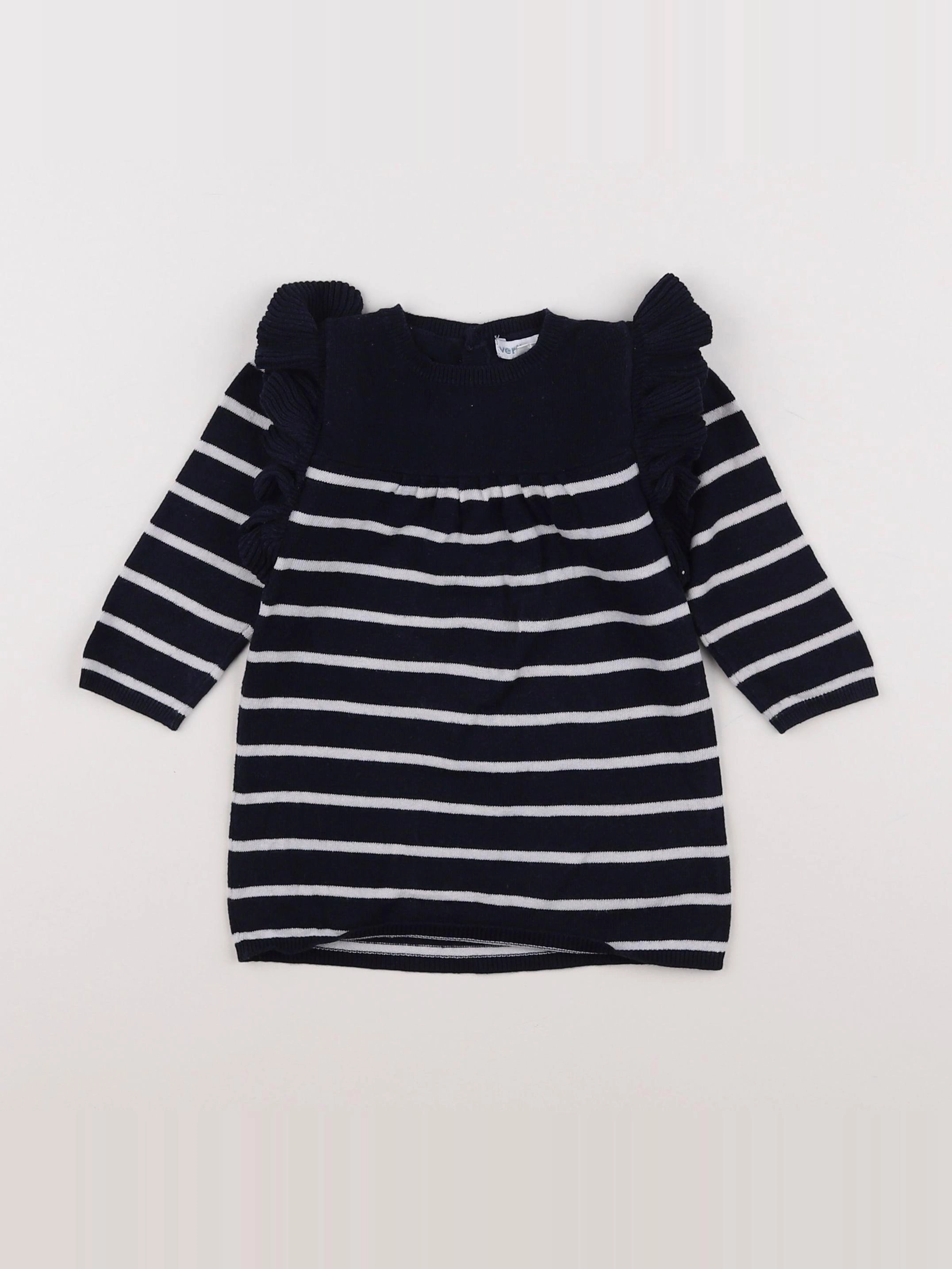 Vertbaudet - robe blanc, bleu - 9 mois