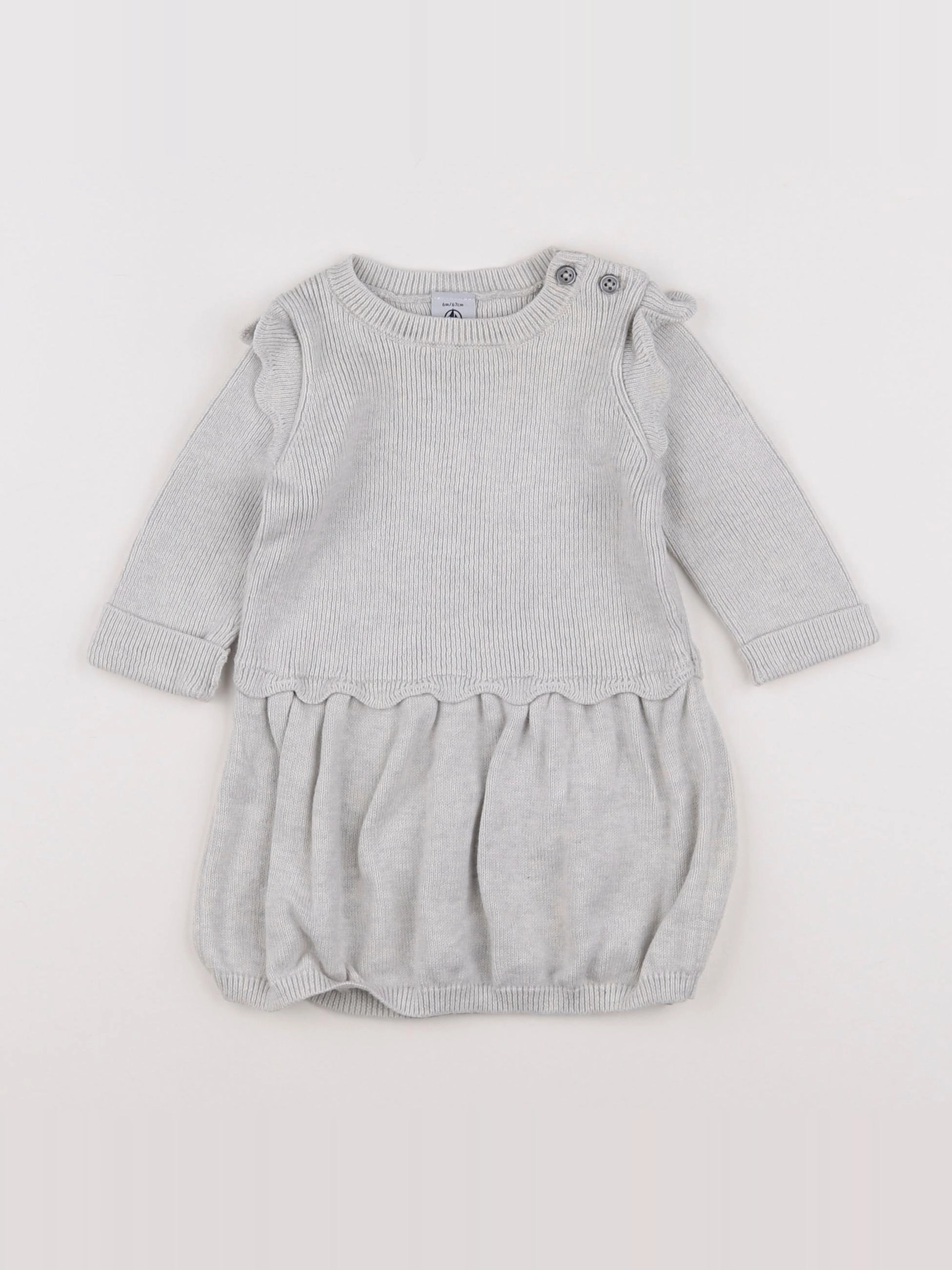 Petit Bateau - robe gris - 6 mois