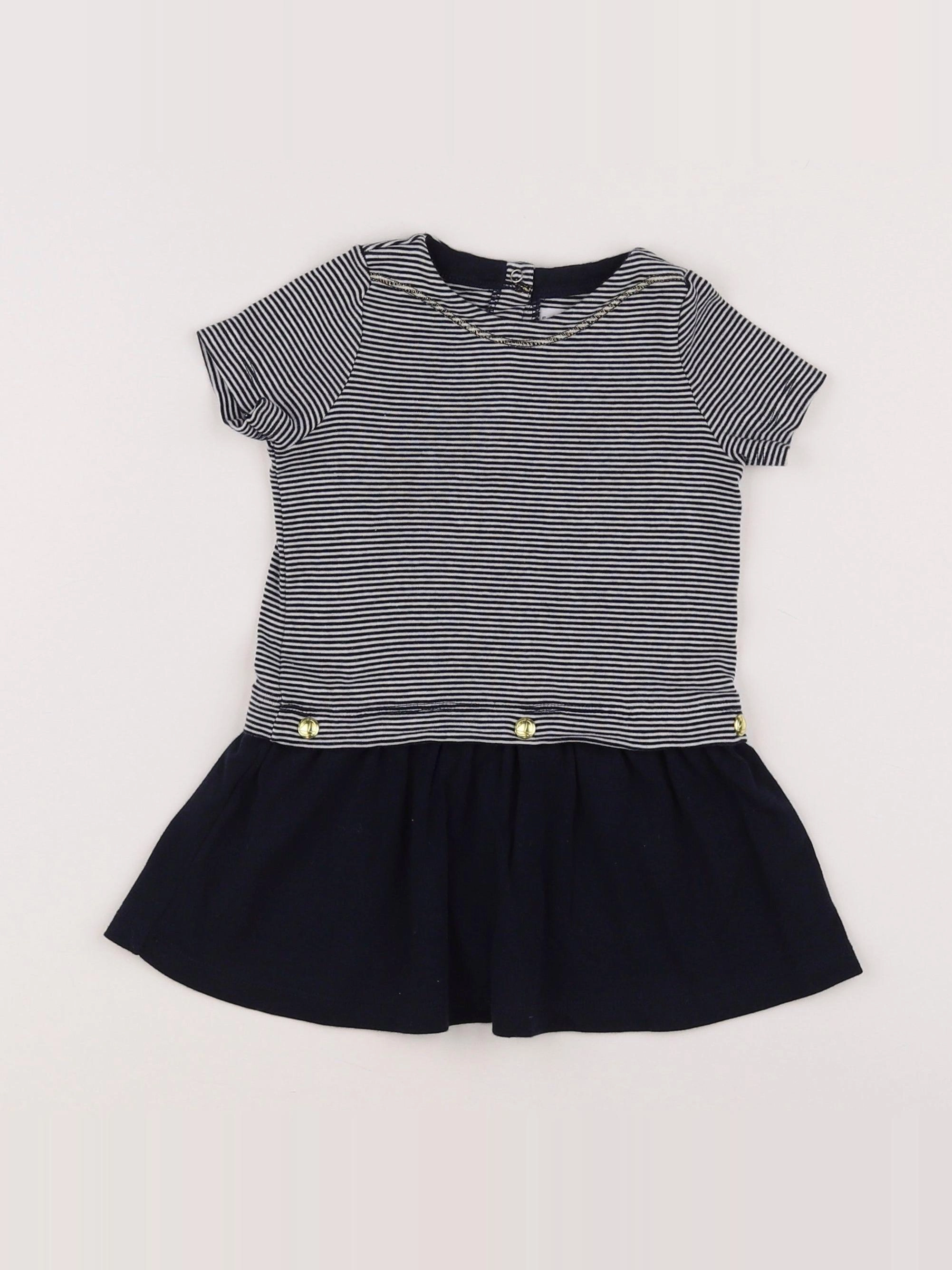 Petit Bateau - robe bleu, blanc - 12 mois