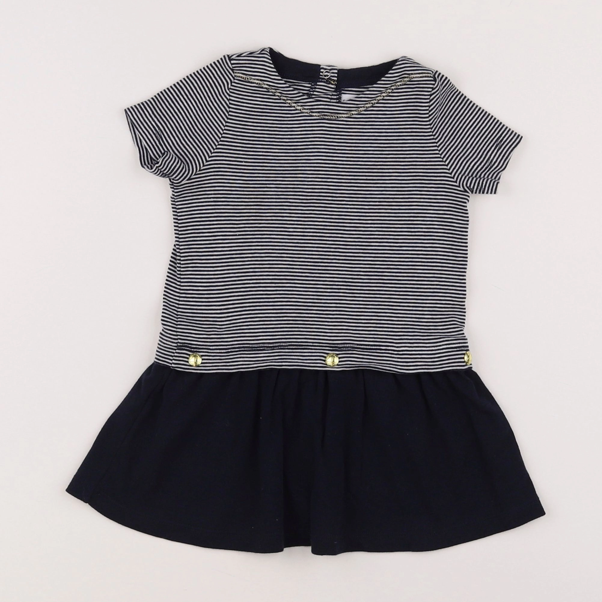 Petit Bateau - robe bleu, blanc - 12 mois