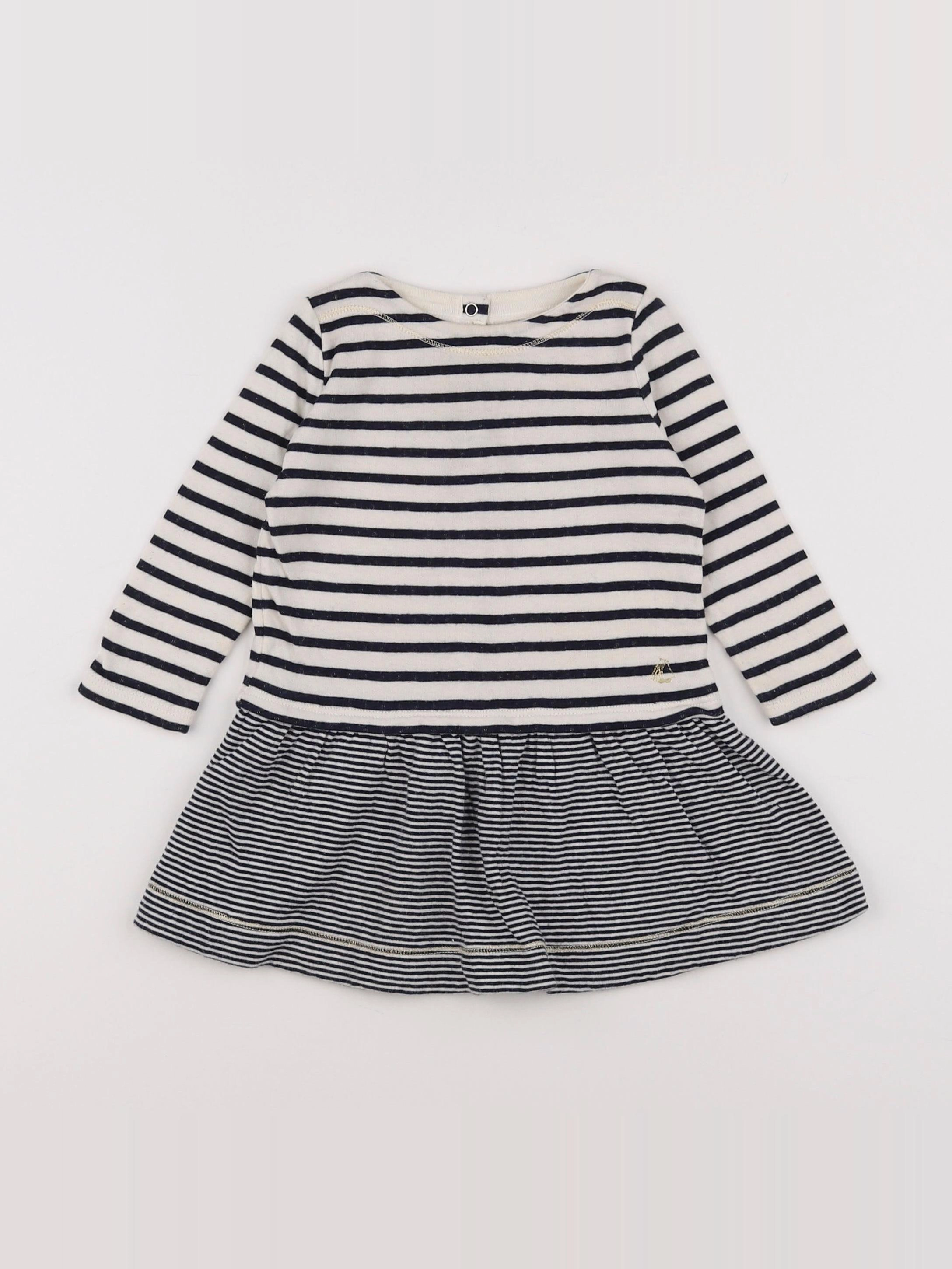 Petit Bateau - robe blanc, bleu - 12 mois