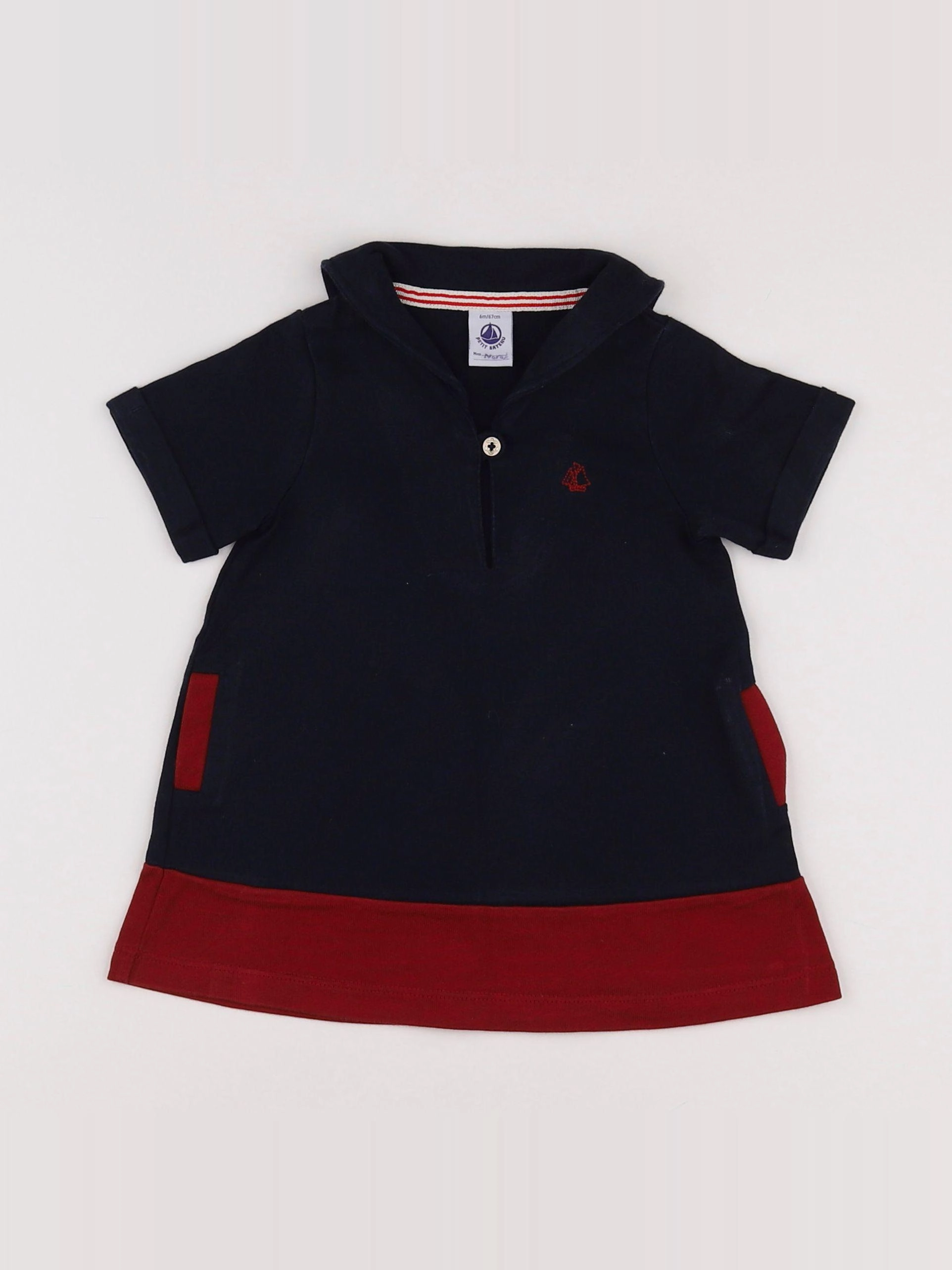 Petit Bateau - robe bleu, rouge - 6 mois