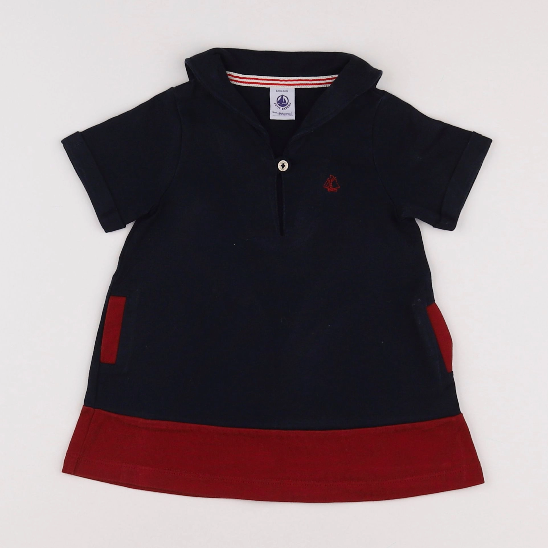 Petit Bateau - robe bleu, rouge - 6 mois