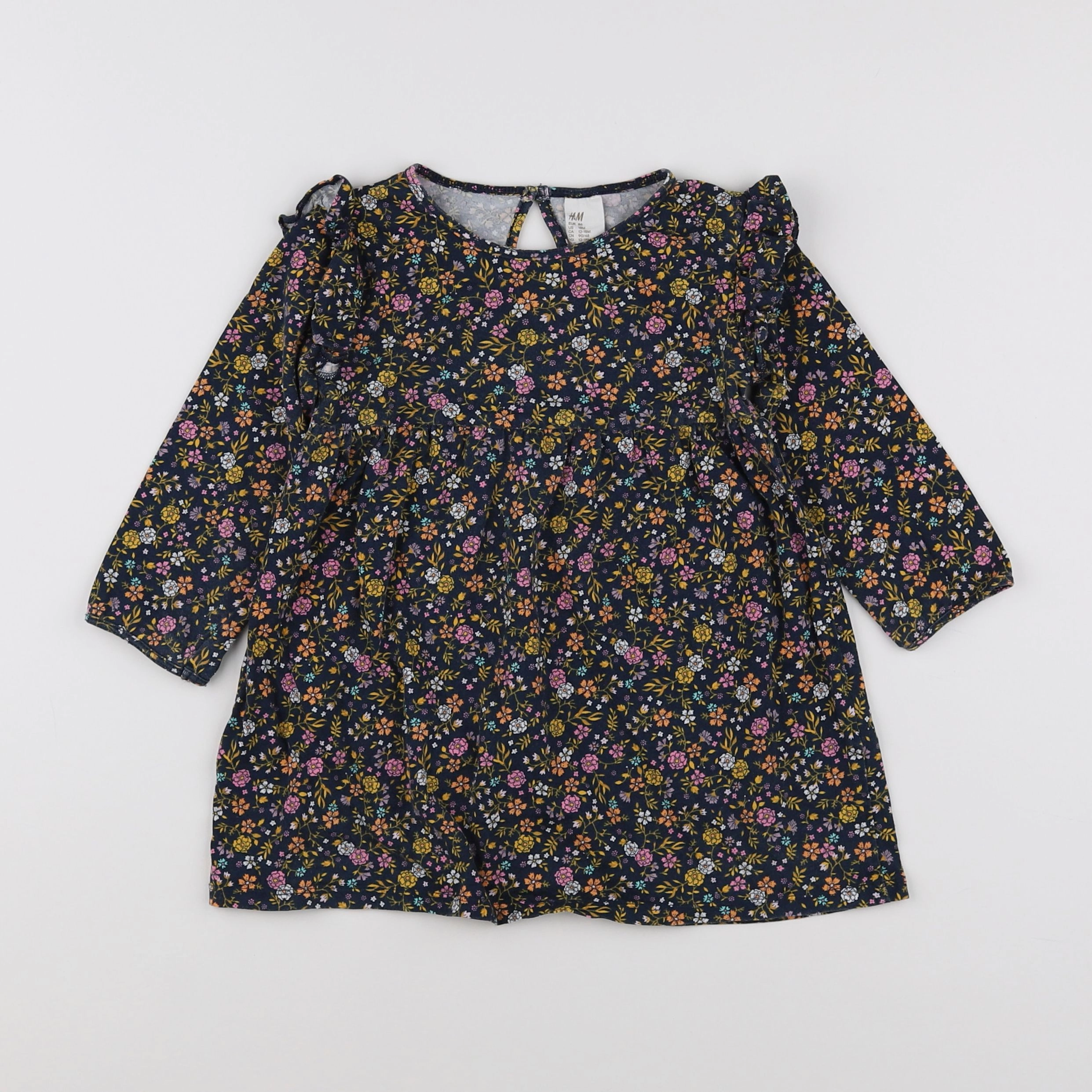H&M - robe bleu, rose - 12/18 mois