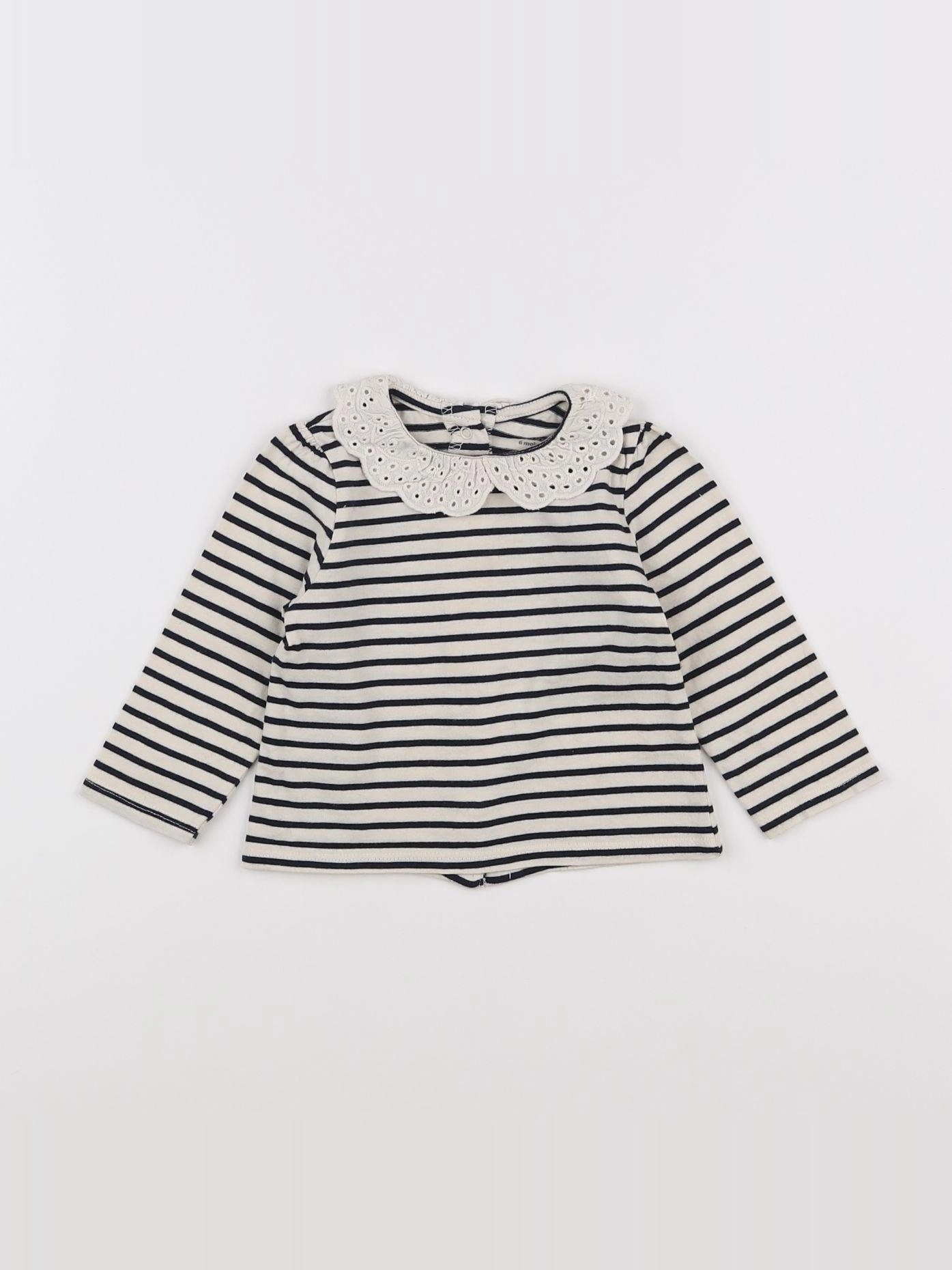 Vertbaudet - tee-shirt beige, bleu - 6 mois