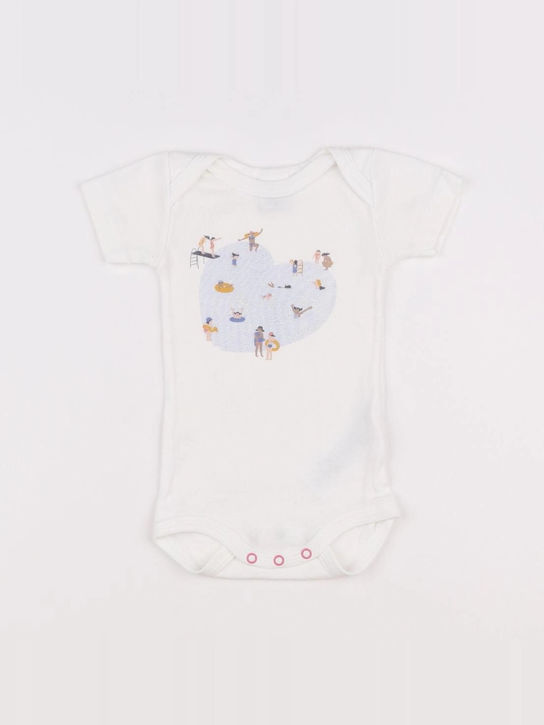 Petit Bateau - body blanc, bleu - 3 mois