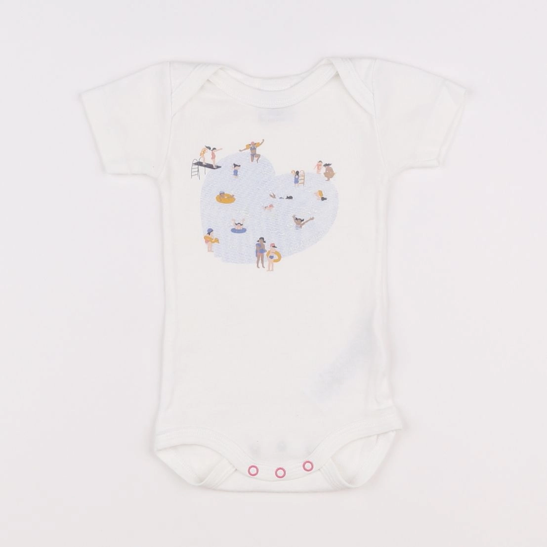 Petit Bateau - body blanc, bleu - 3 mois