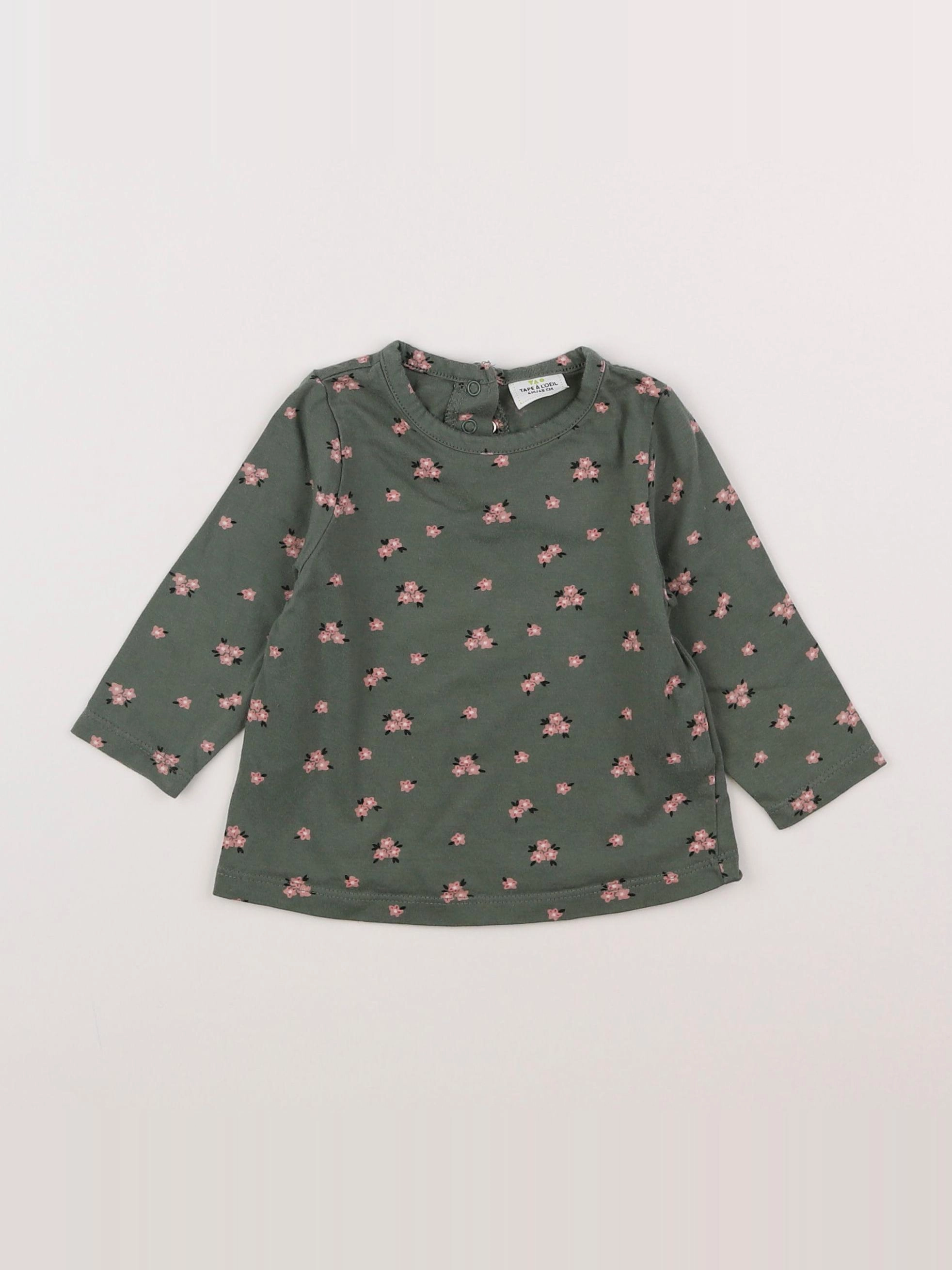 Tape à l'oeil - tee-shirt vert, rose - 6 mois
