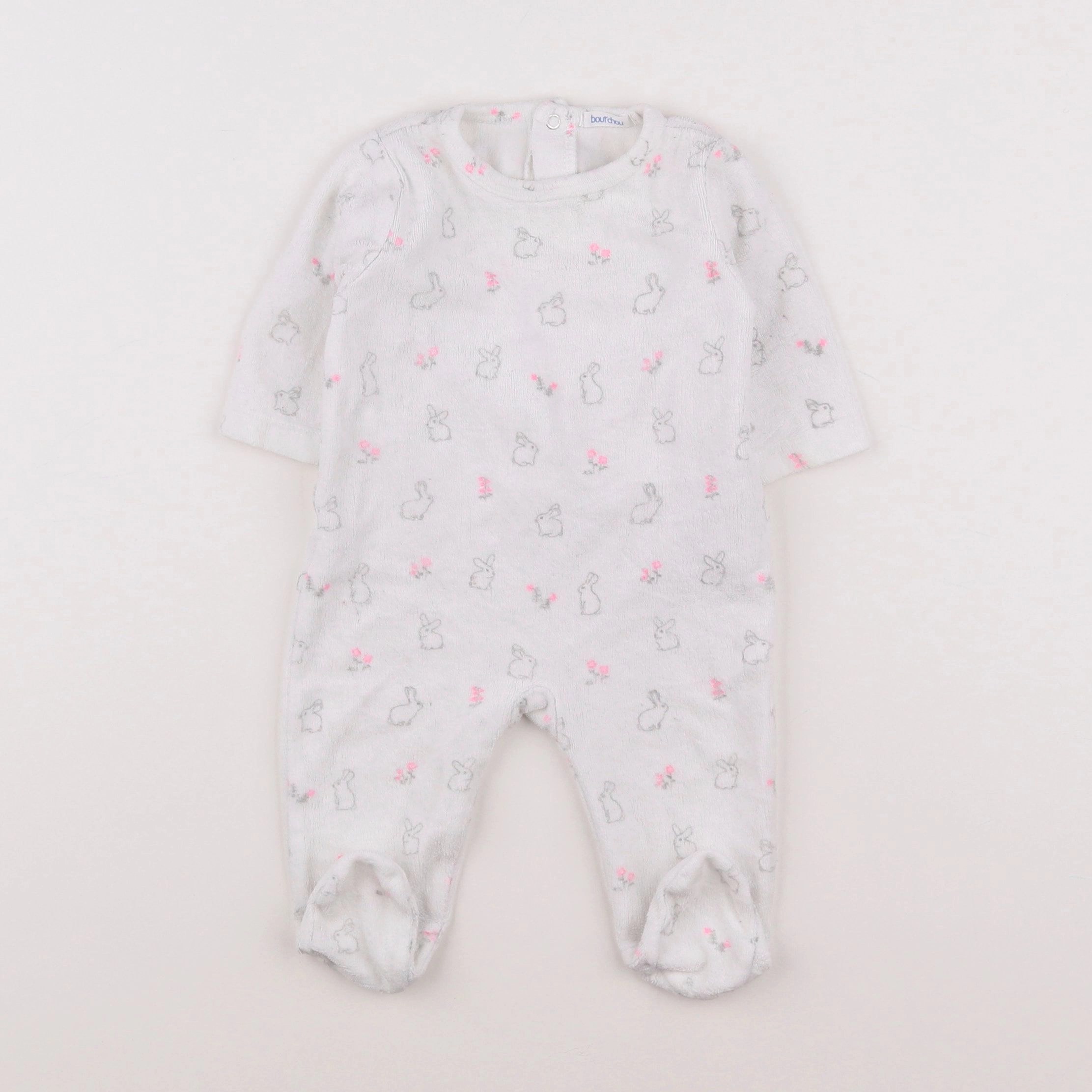 Boutchou - pyjama velours blanc, rose - 3 mois