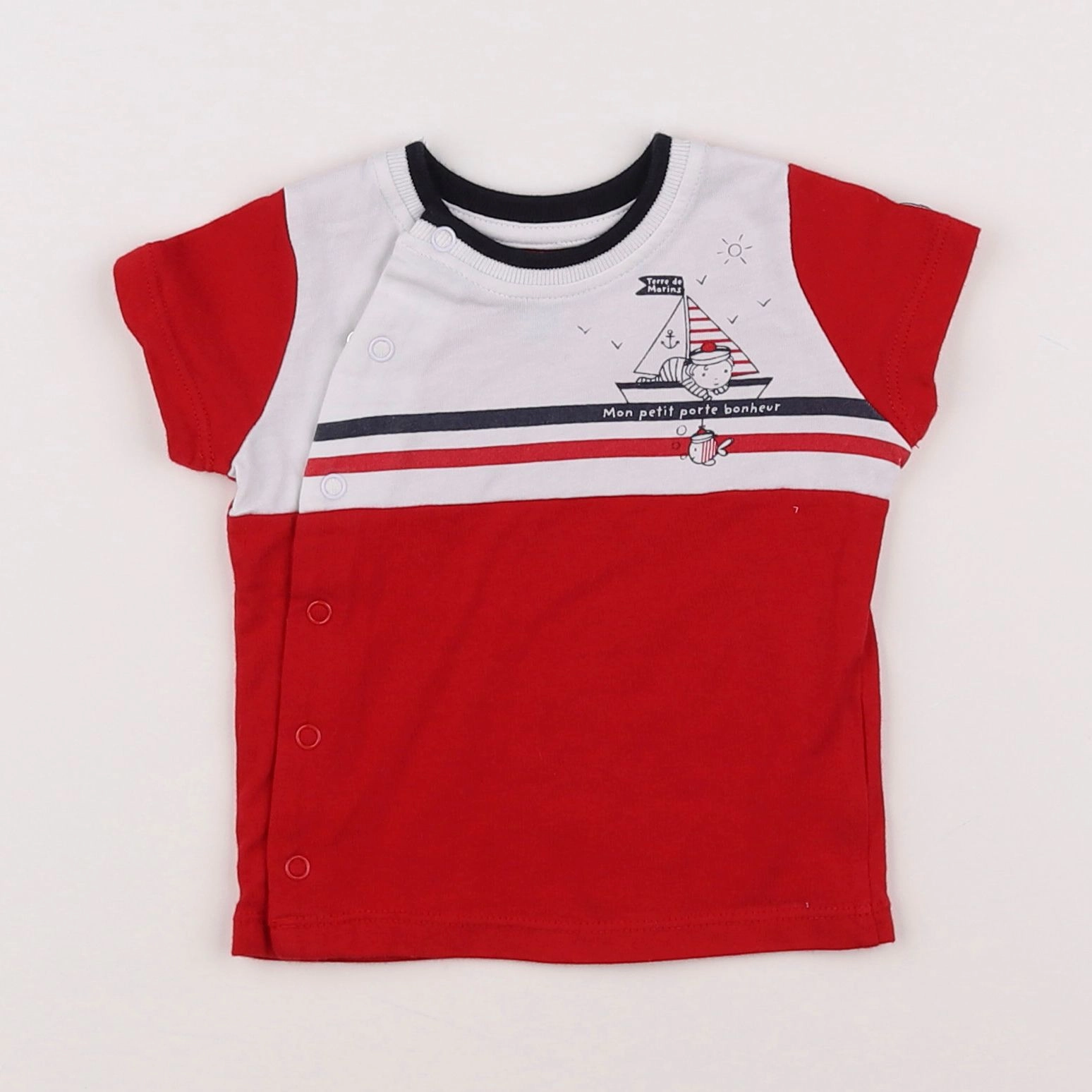 Terre de marins - tee-shirt blanc, rouge - 6 mois