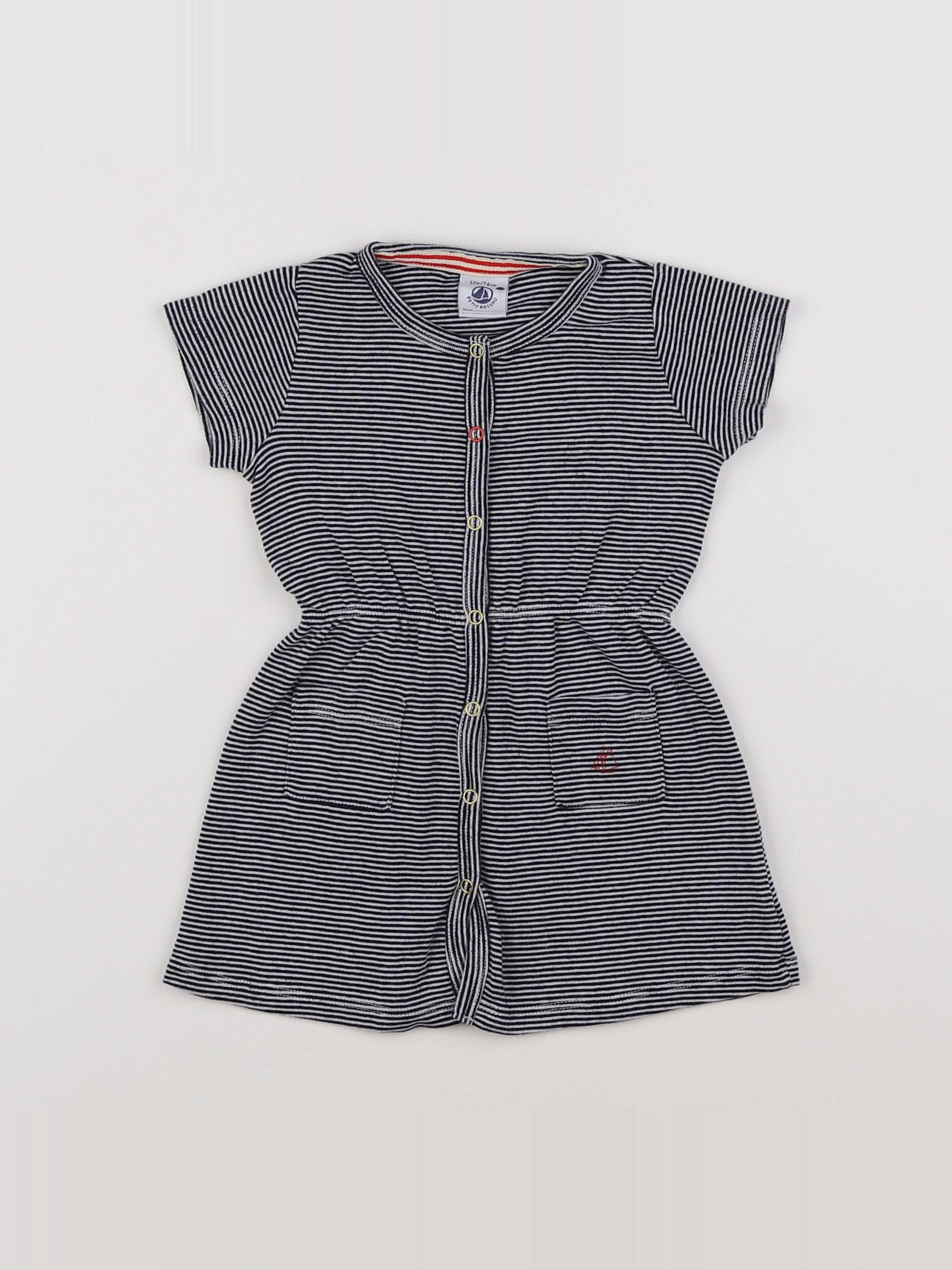 Petit Bateau - robe bleu, blanc - 12 mois