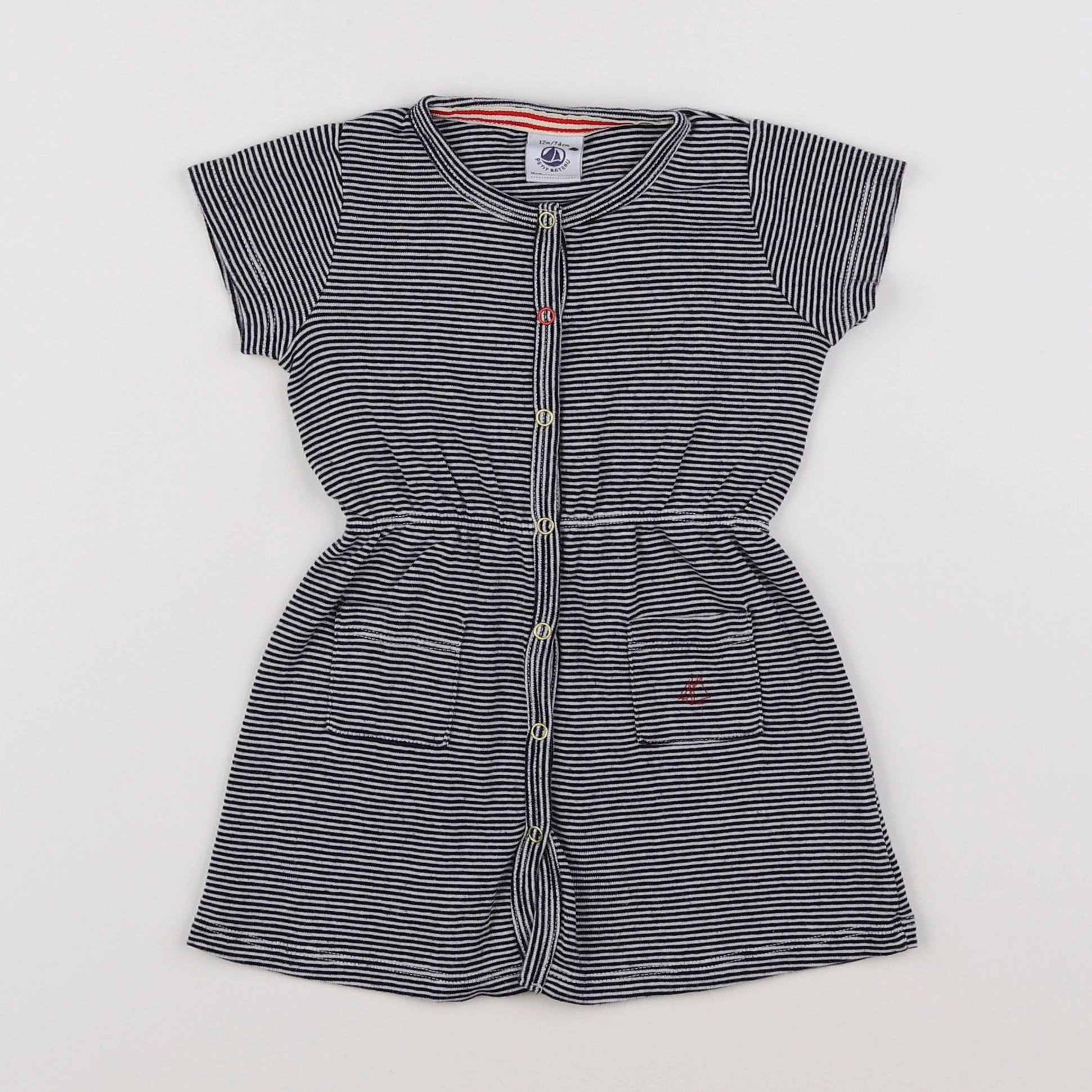 Petit Bateau - robe bleu, blanc - 12 mois