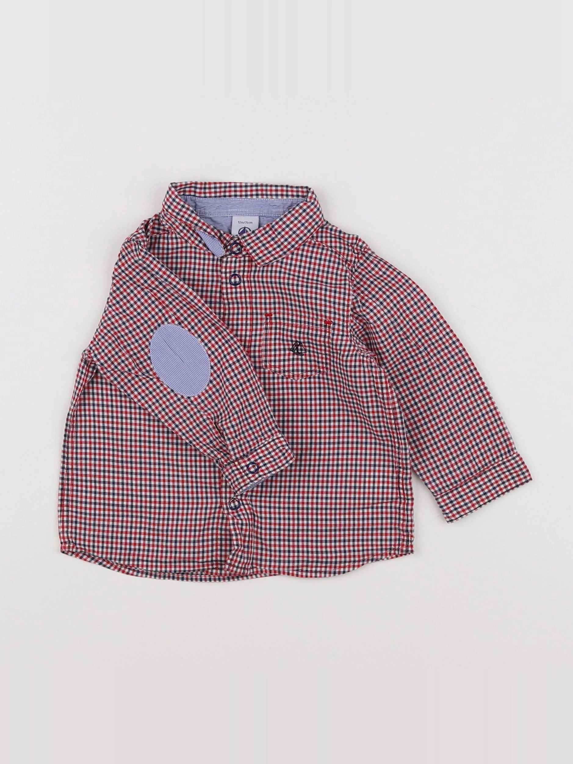 Petit Bateau - chemise bleu, rouge - 12 mois