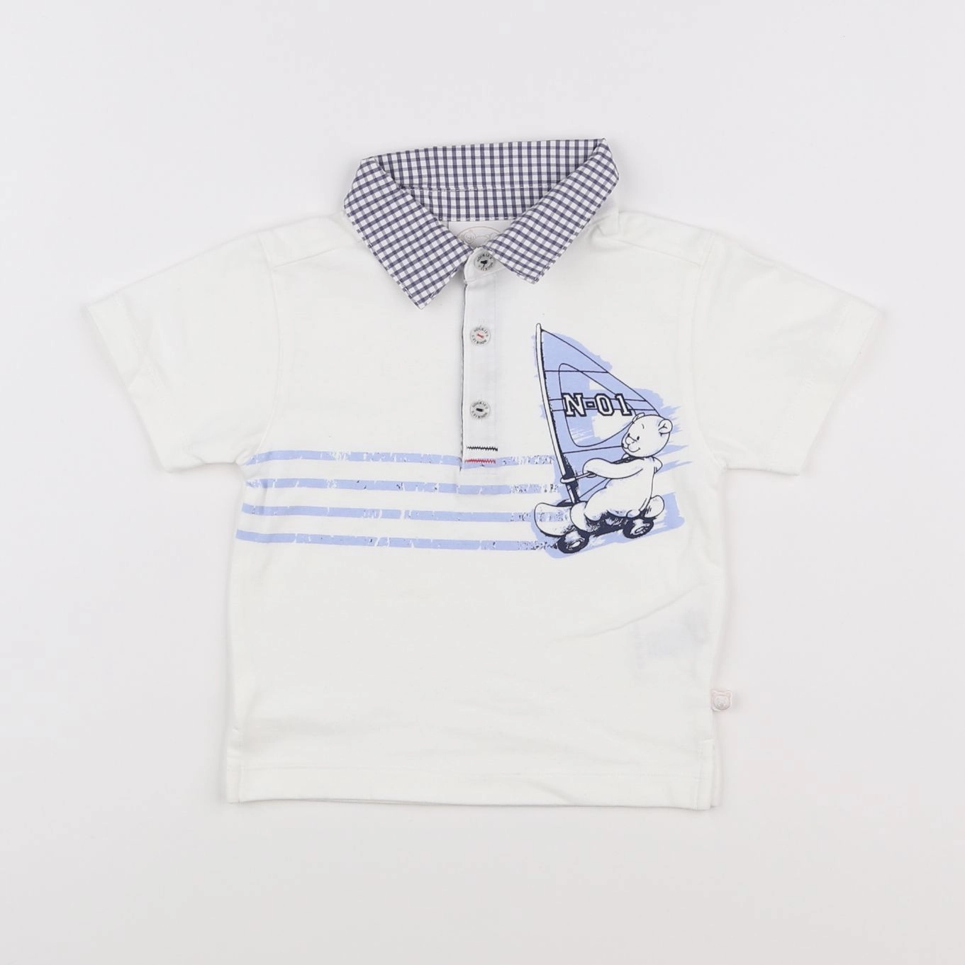 Noukie's - polo blanc, bleu - 12 mois