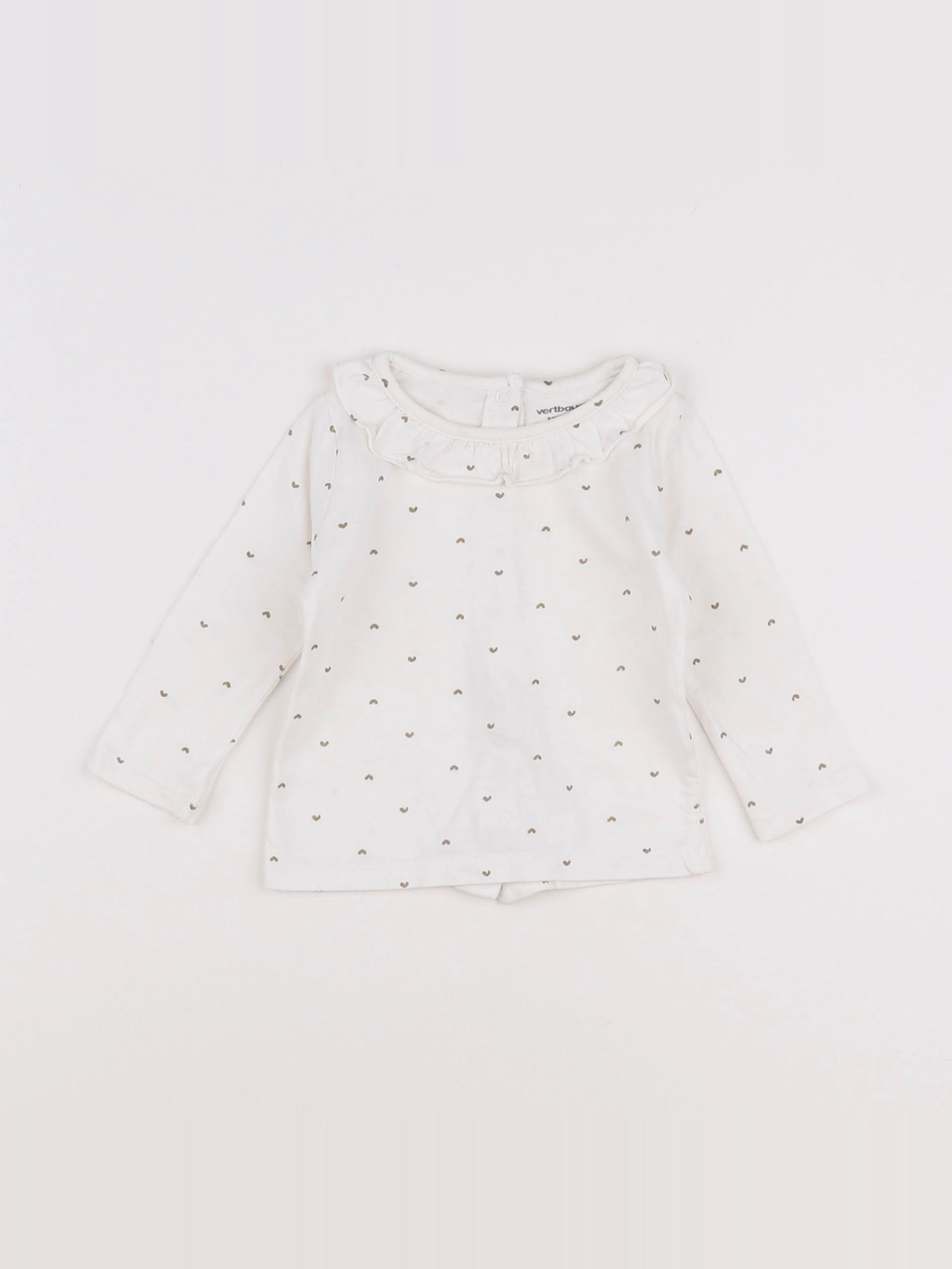 Vertbaudet - tee-shirt blanc, marron - 6 mois