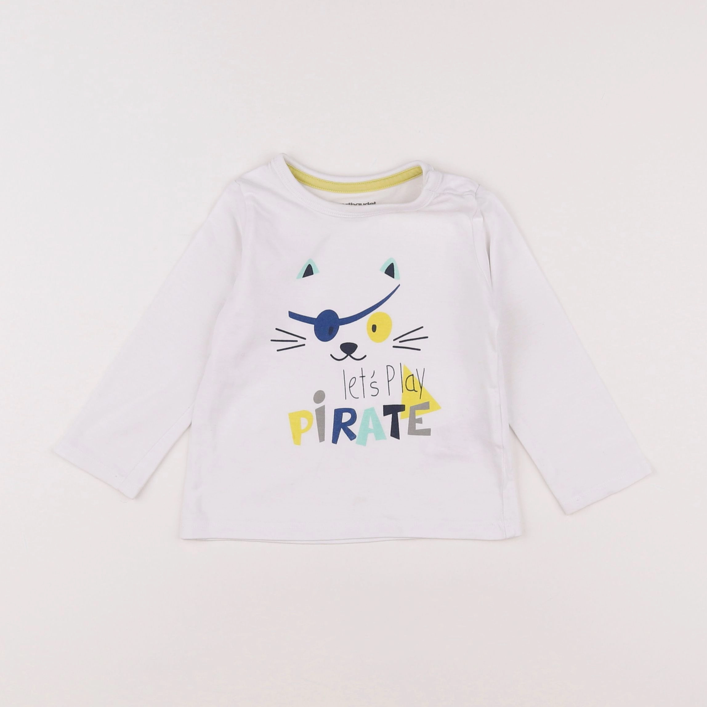Vertbaudet - tee-shirt blanc, bleu - 12 mois