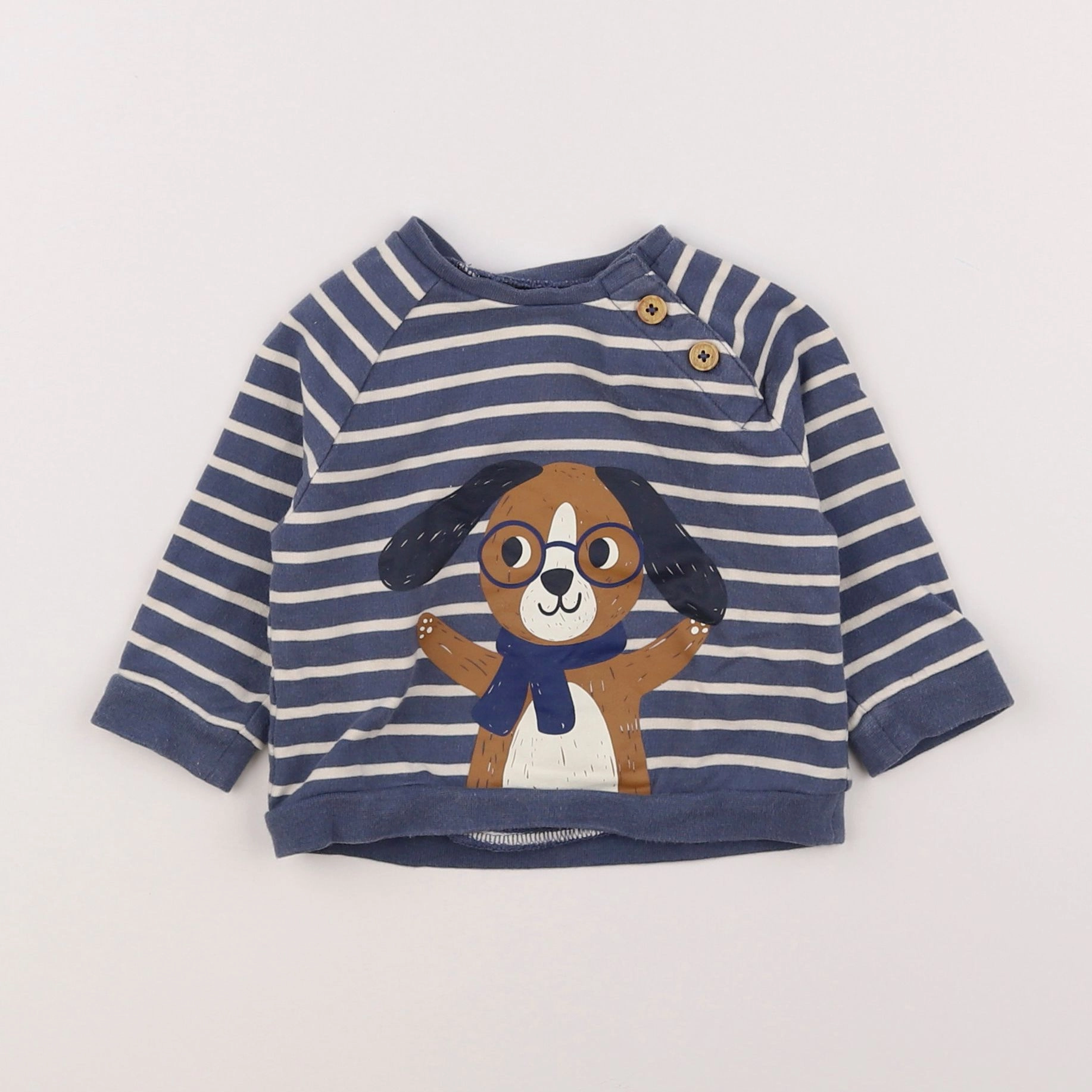 Vertbaudet - sweat blanc, bleu - 6 mois