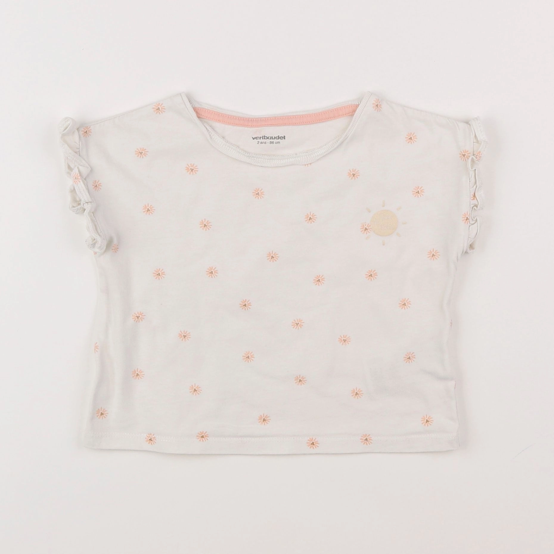 Vertbaudet - tee-shirt blanc, rose - 2 ans