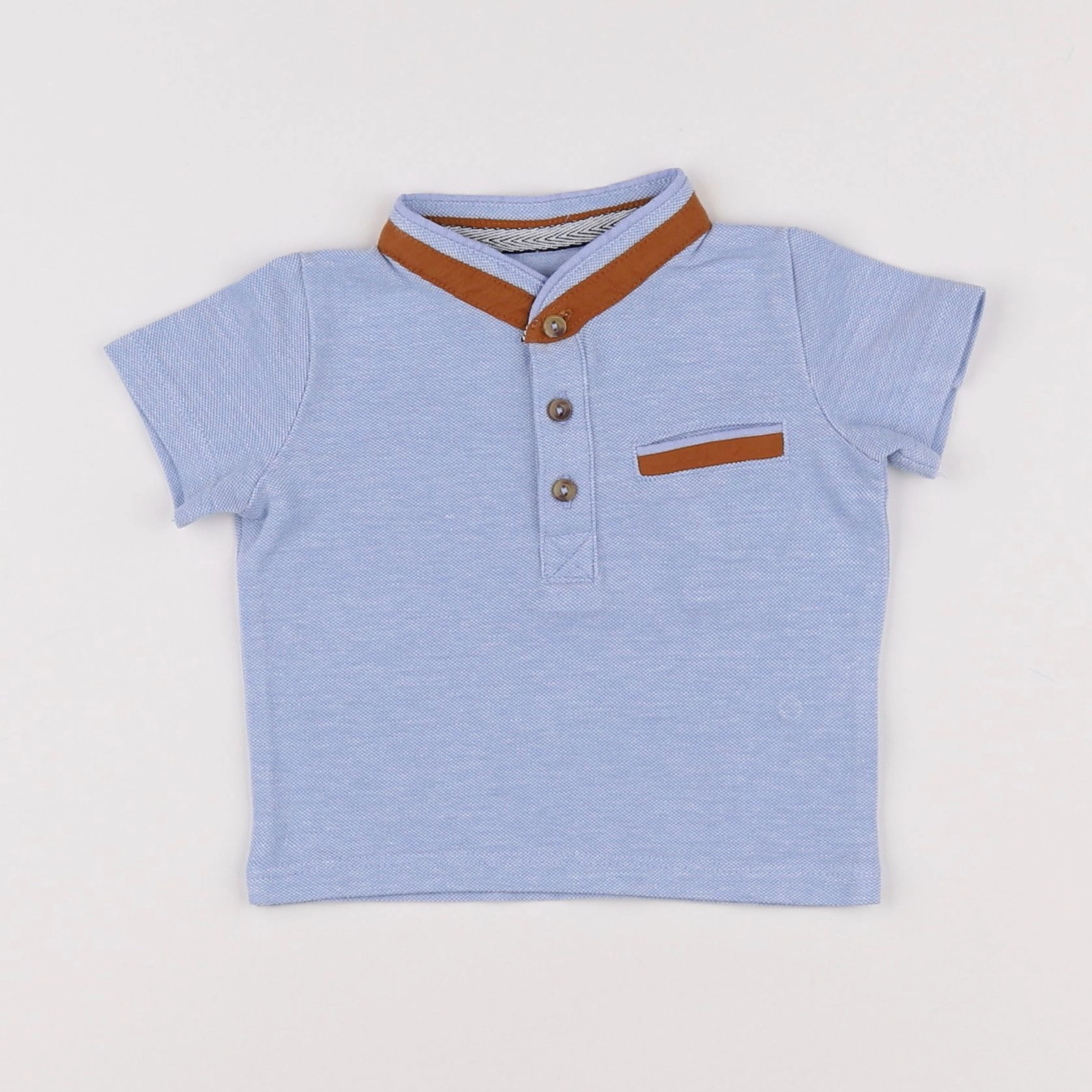 Vertbaudet - polo bleu, marron - 3 mois