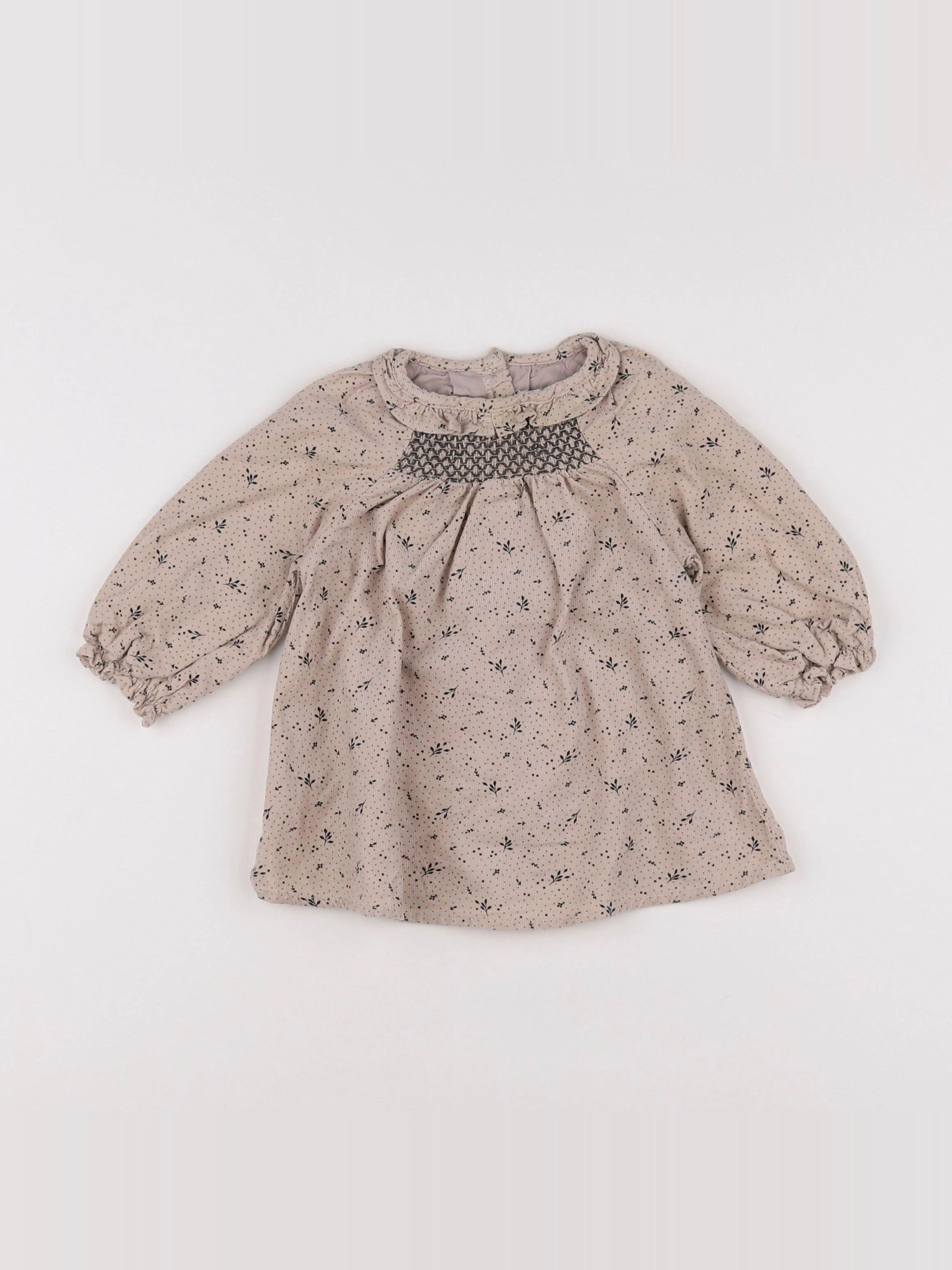 Vertbaudet - robe beige, gris - 6 mois