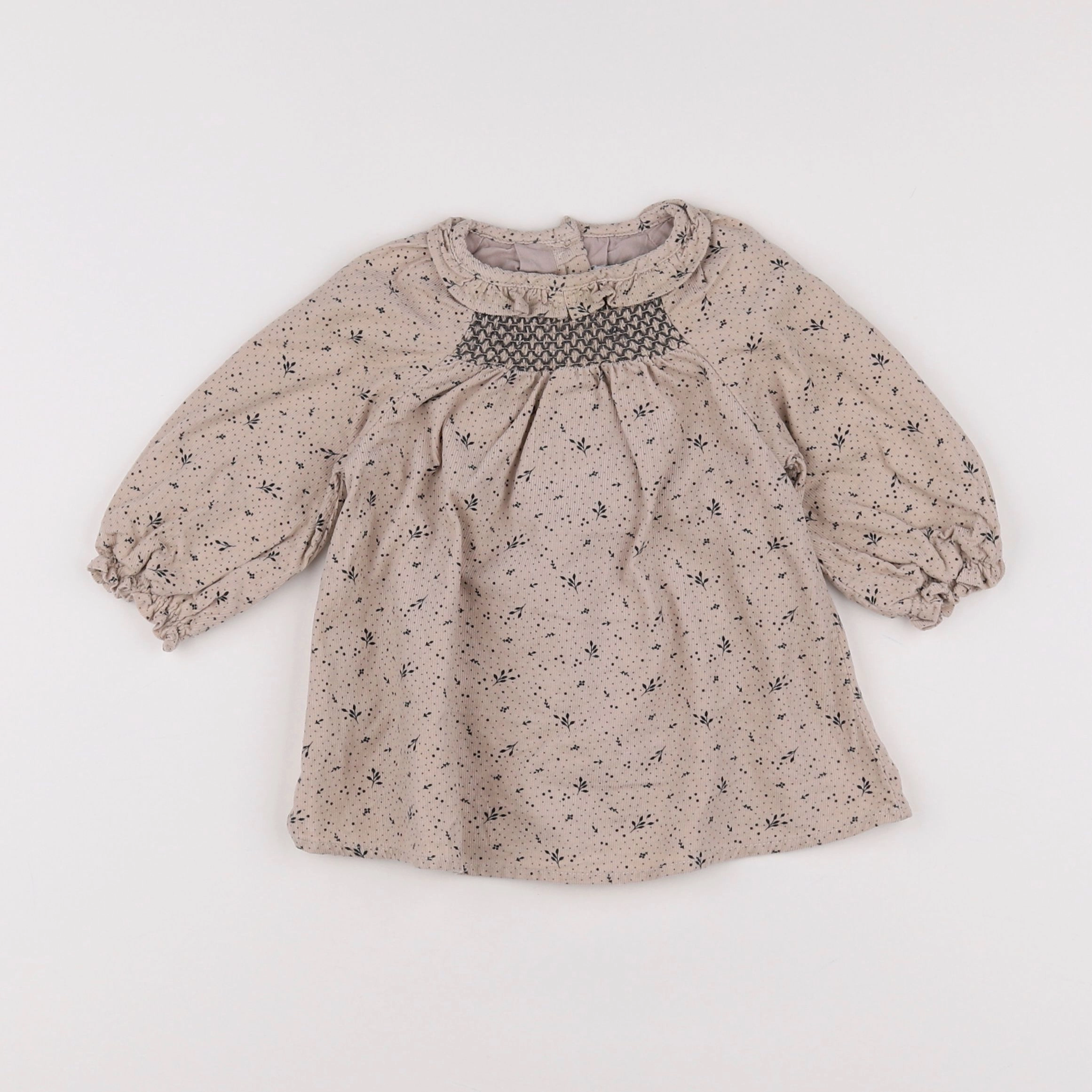 Vertbaudet - robe beige, gris - 6 mois