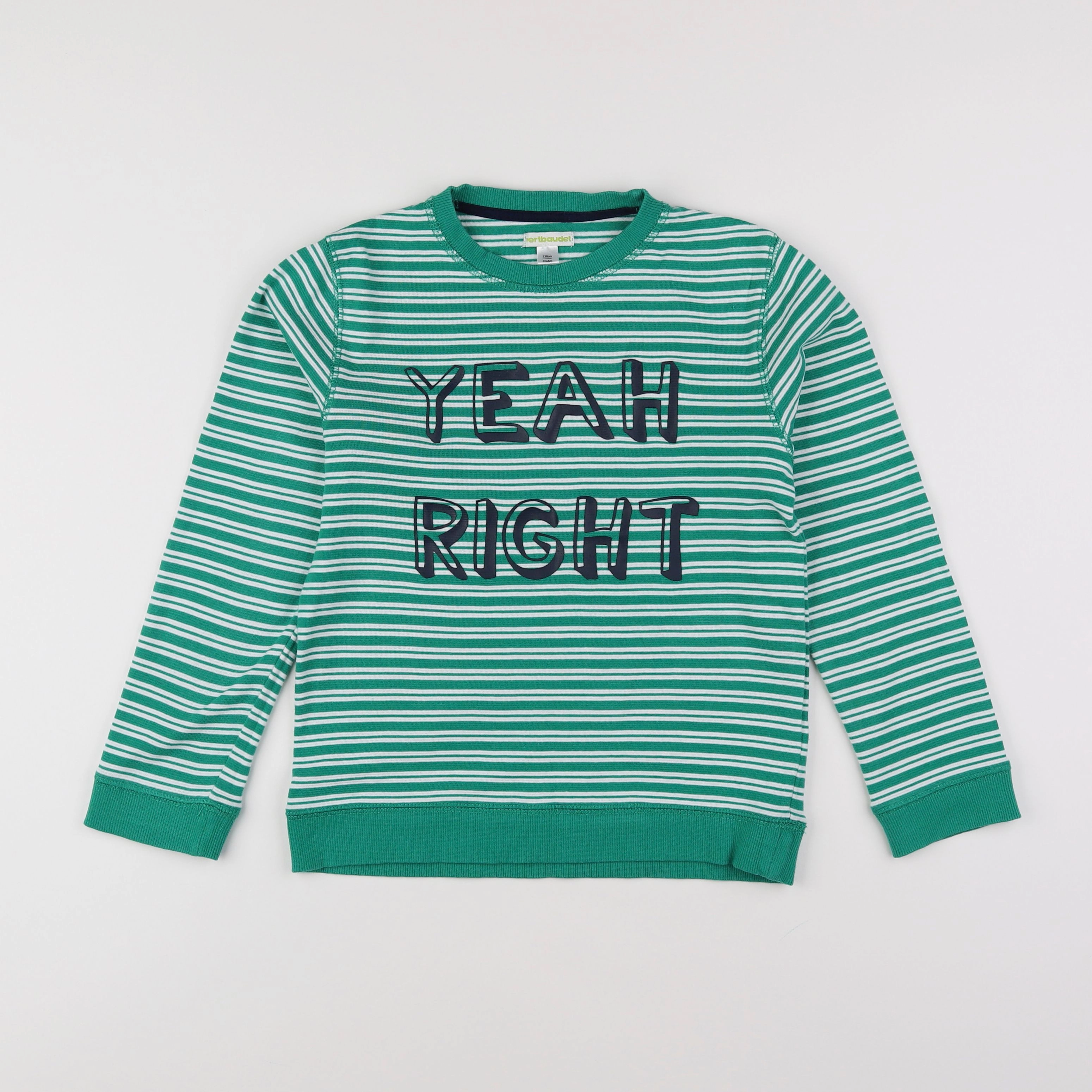 Vertbaudet - sweat blanc, vert - 10 ans