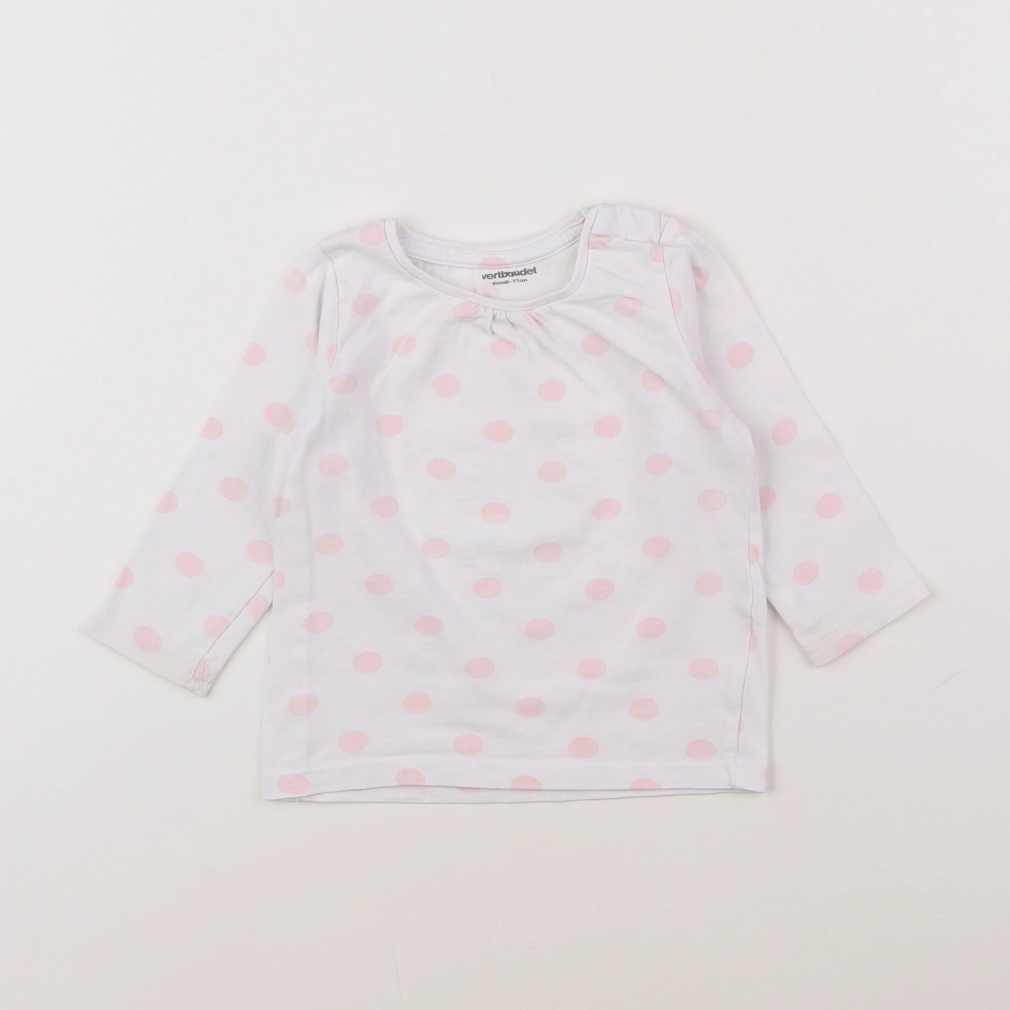 Vertbaudet - tee-shirt blanc, rose - 9 mois
