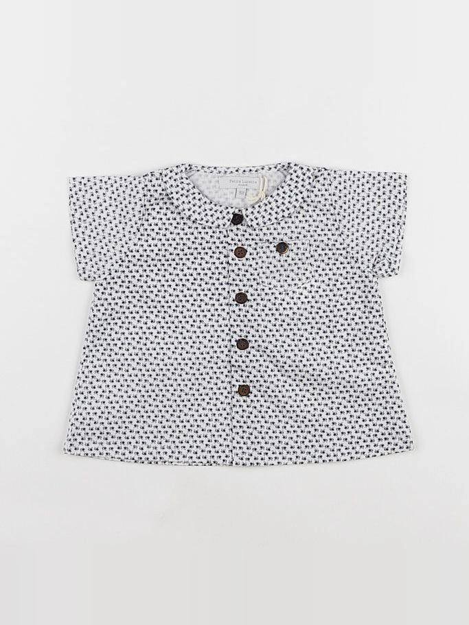 Petite Lucette - chemise blanc bleu col rond - 9 mois