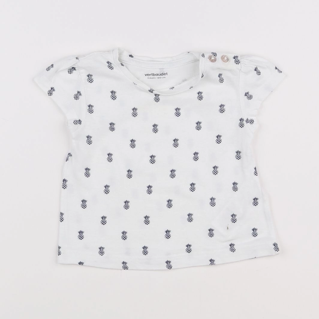 Vertbaudet - tee-shirt blanc, bleu - 3 mois