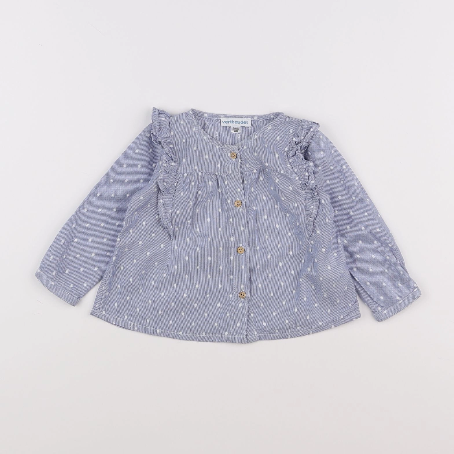 Vertbaudet - blouse bleu, blanc - 12 mois