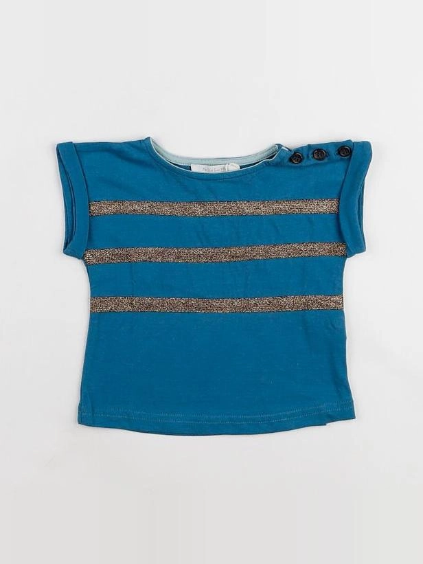 Petite Lucette - tee-shirt bleu rayures dorées - 6 mois