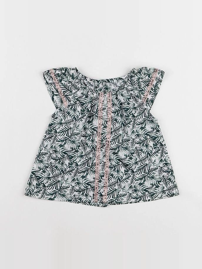 Petite Lucette - blouse blanc vert - 6 mois