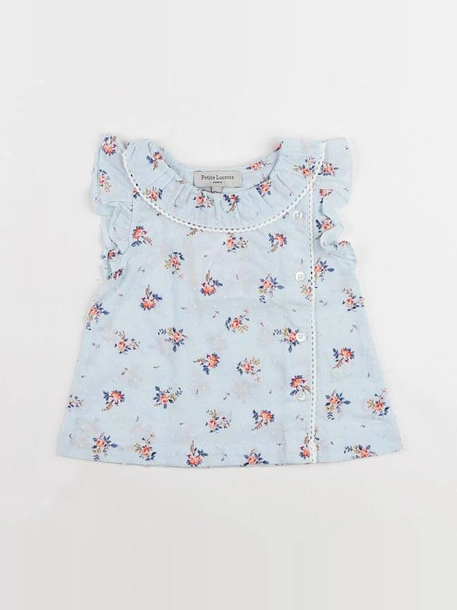 Petite Lucette - blouse fleur bleu - 12 mois