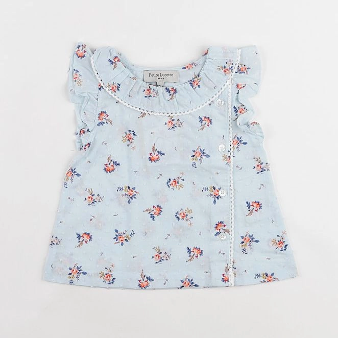 Petite Lucette - blouse fleur bleu - 12 mois