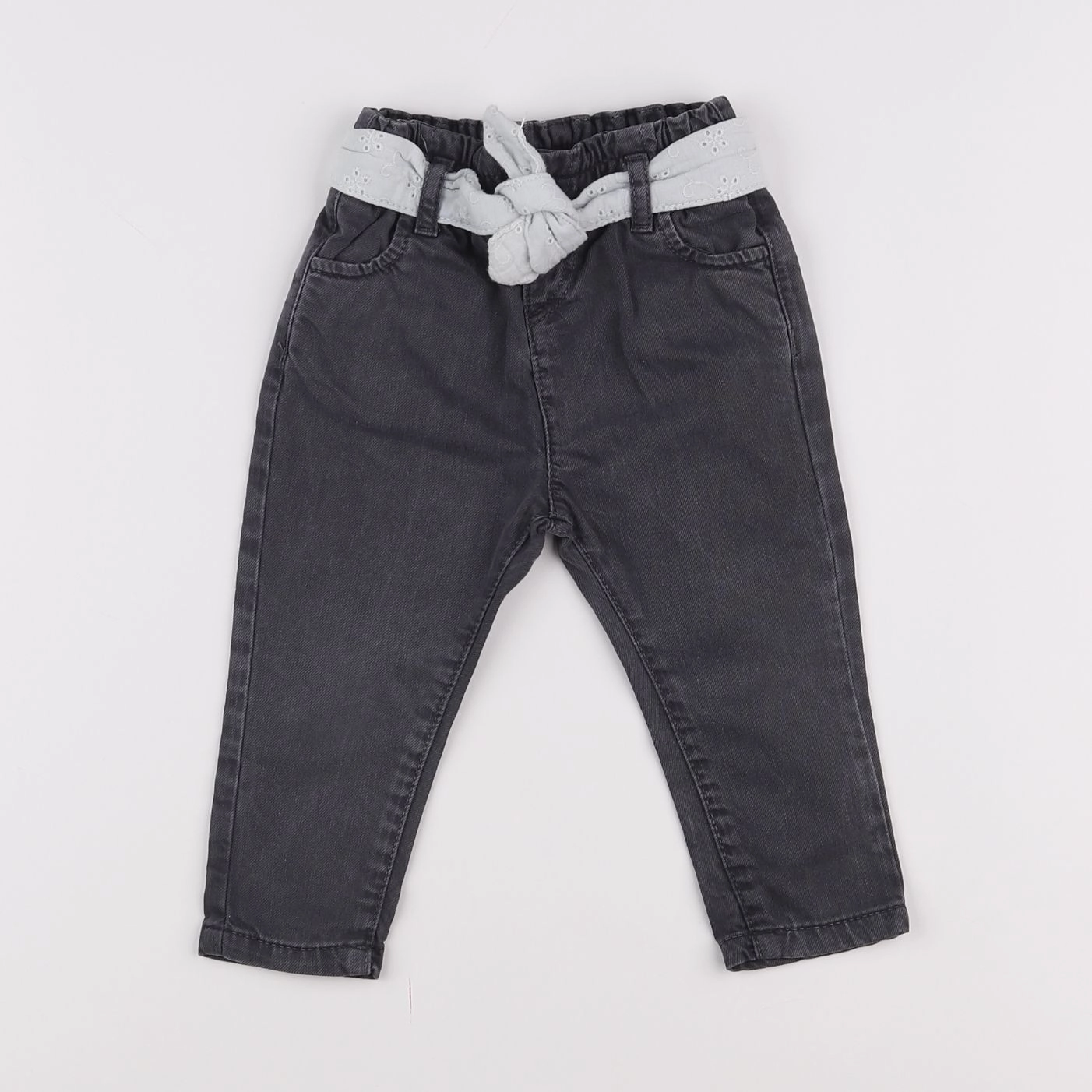 Vertbaudet - jean gris, blanc - 9 mois