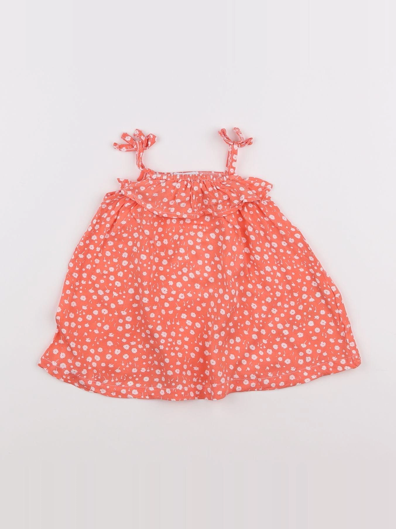Vertbaudet - robe orange, blanc - 3 mois