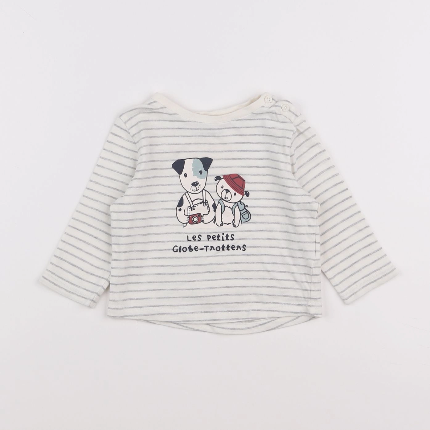 Vertbaudet - tee-shirt blanc, gris - 6 mois